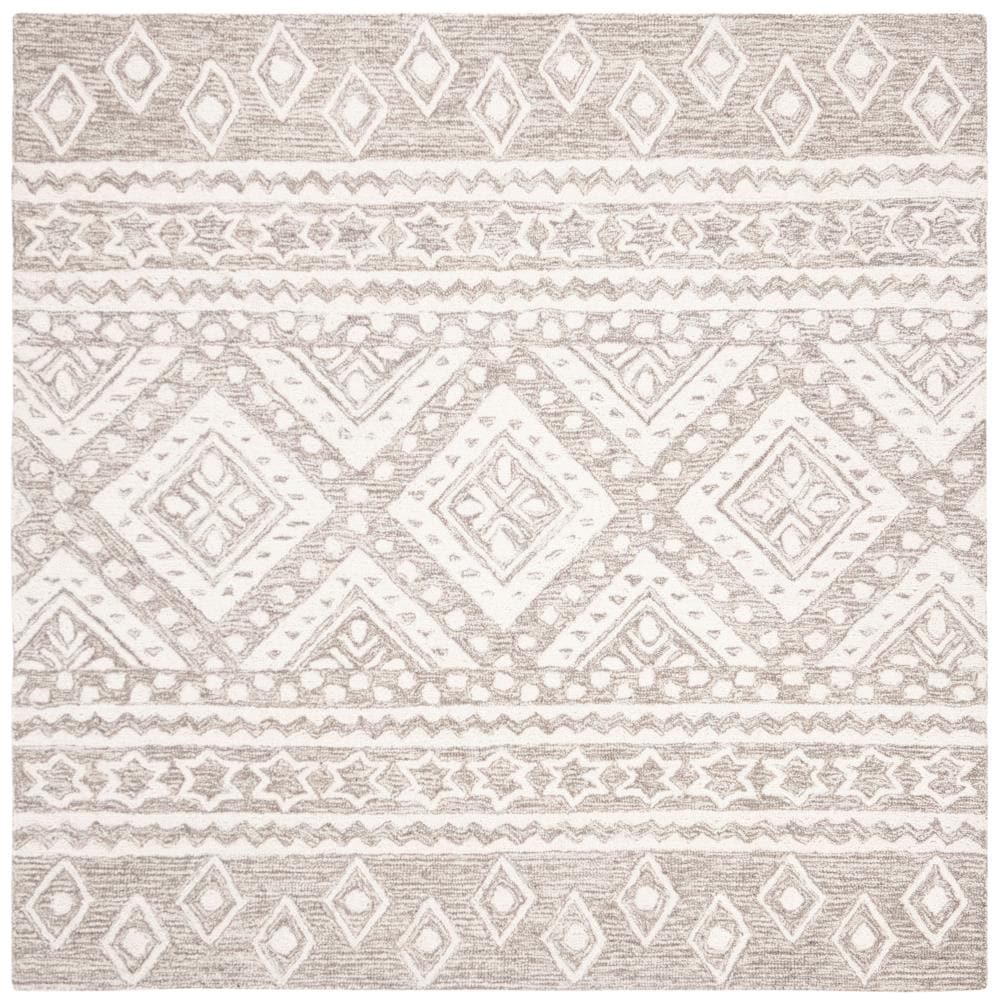 Safavieh MLP501F-5SQ Micro-Loop Graphics 5 x 5 (ft) Tufted Wool Gray/Ivory Square Indoor Abstract Southwestern Area rug