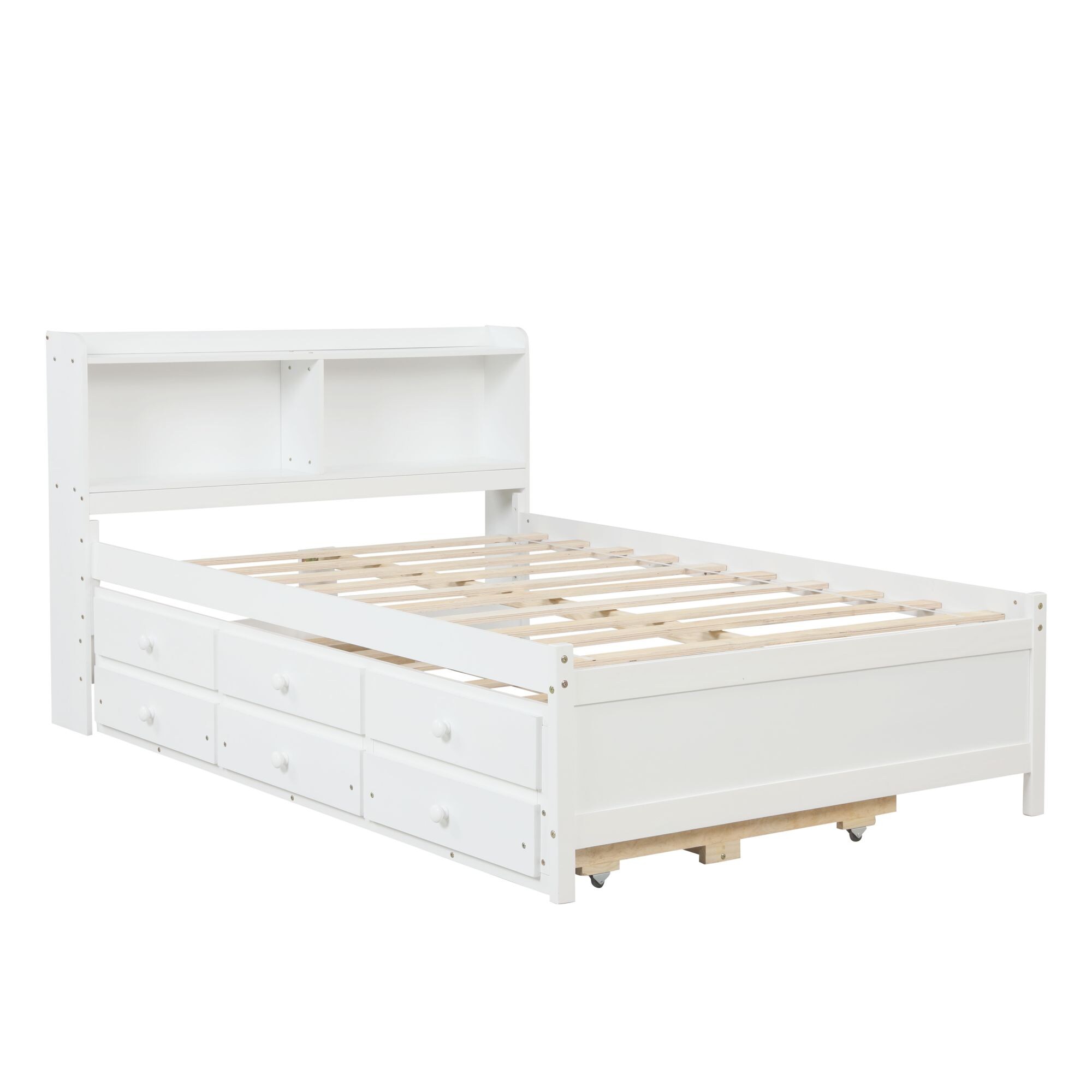 Yiekholo White Full Wood Platform Bed with Storage in the Beds ...