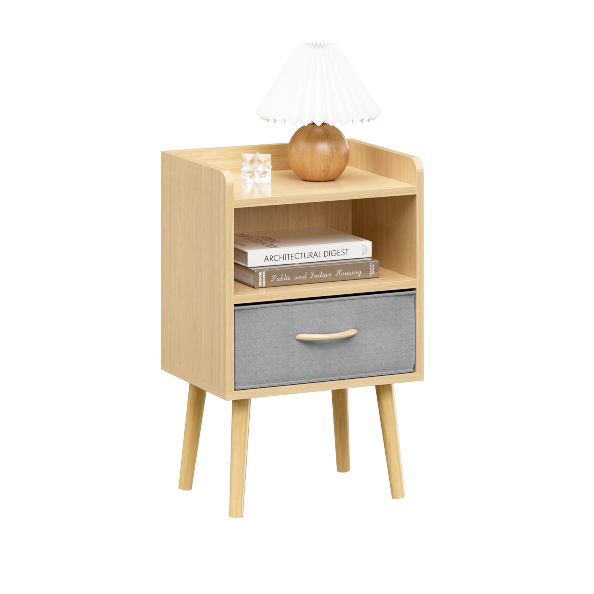 GZMR 1-Drawer Oak Wood Nightstand with Open Shelf in the Nightstands ...