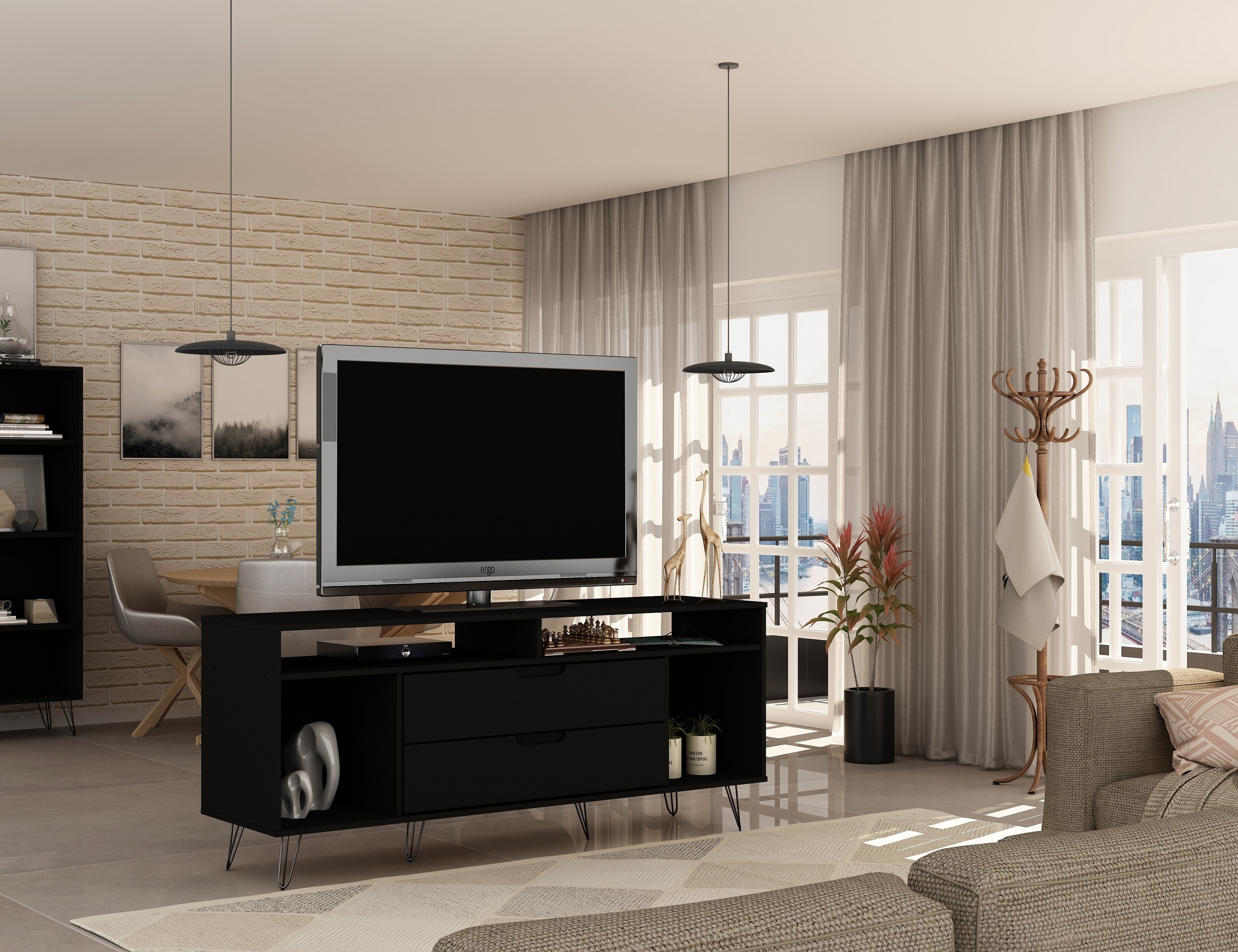 Manhattan Comfort 130GMC2 Rockefeller Modern/Contemporary Black TV stand ( Accommodates TVs up to 60-in )