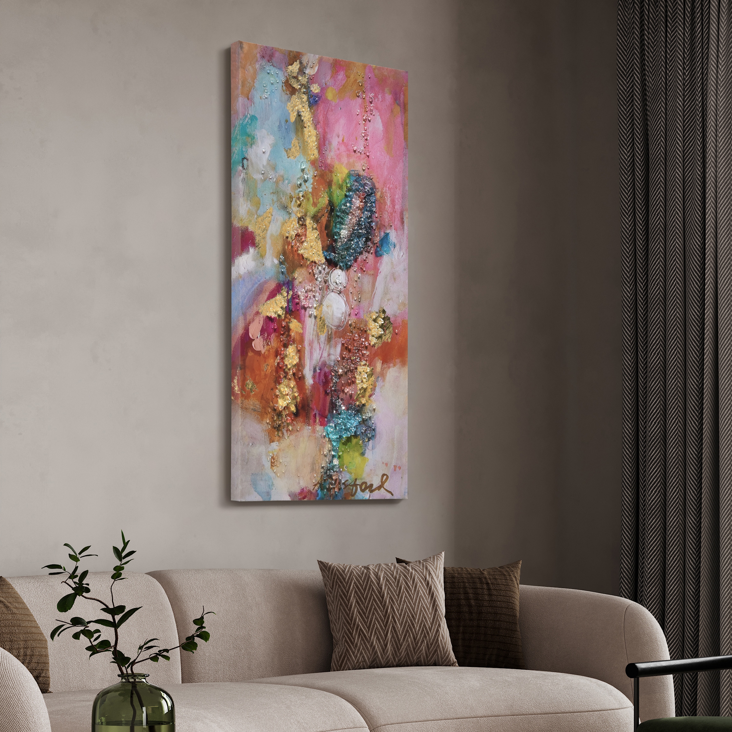 Colorful Symphony II 24" x 48" Abstract Epoxy Coated Canvas Wall Art