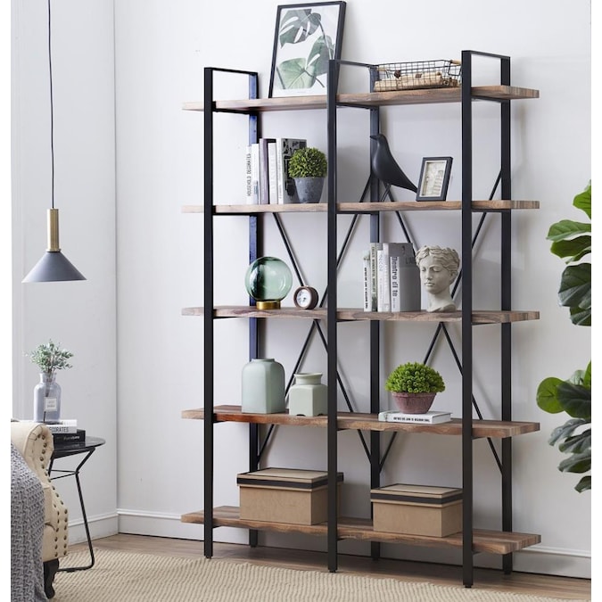 Kinwell Double Wide 5 Tier Open, Vintage Looking Bookcases