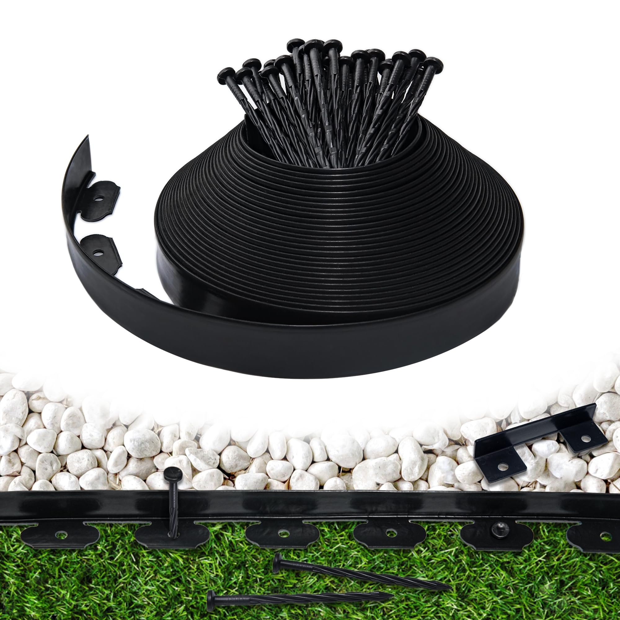AOIZGMY  Landscape Edging Border 60 FT Roll 2 Inch Tall with 120 Spikes Flexible Plastic Garden Edging for Flower Bed Lawn Paver Pathway Mulch