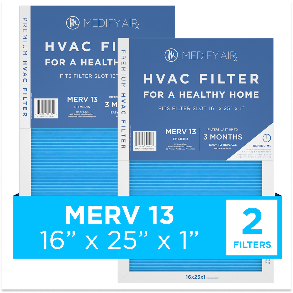 Medify Air MA-HVAC-13A16251-2 16-in W x 25-in L x 1-in MERV 13 Pleated Air Filter (2-Pack)