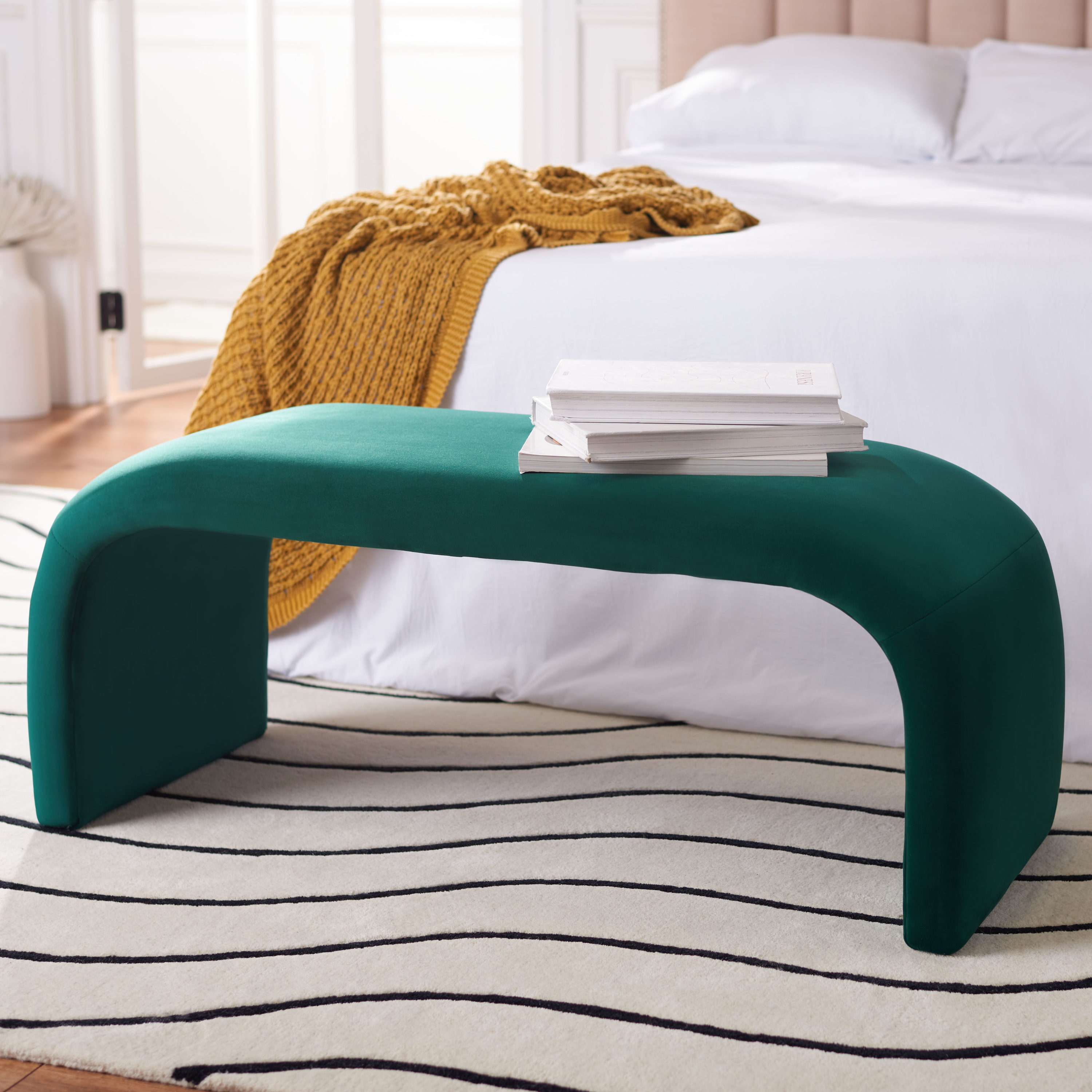 Safavieh BCH1300D Tenko Modern Emerald Accent Bench 44.69-in x 18.31-in x 18.5-in