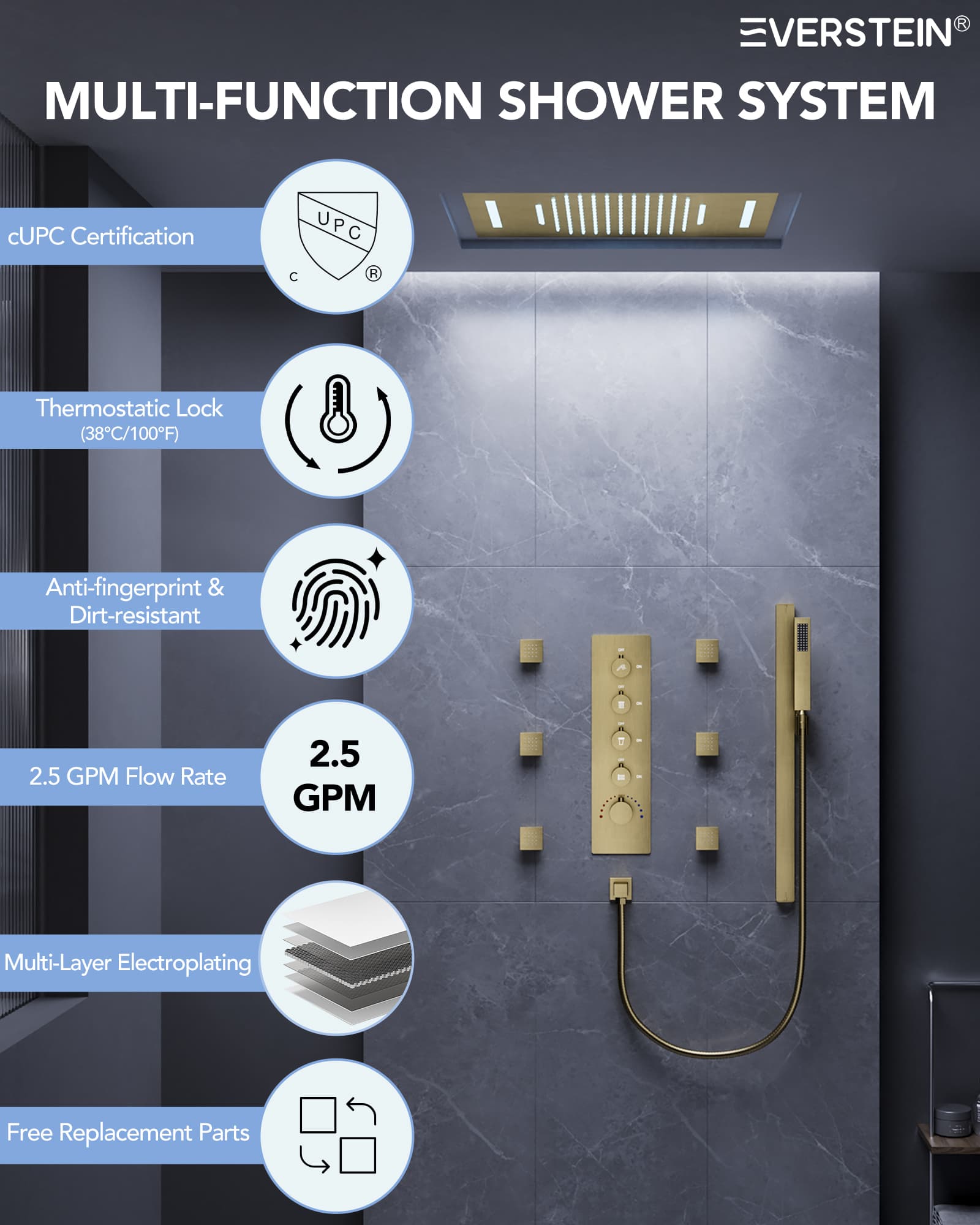 EVERSTEIN SFS-1025-GD Tub-Shower-Faucets - View #2