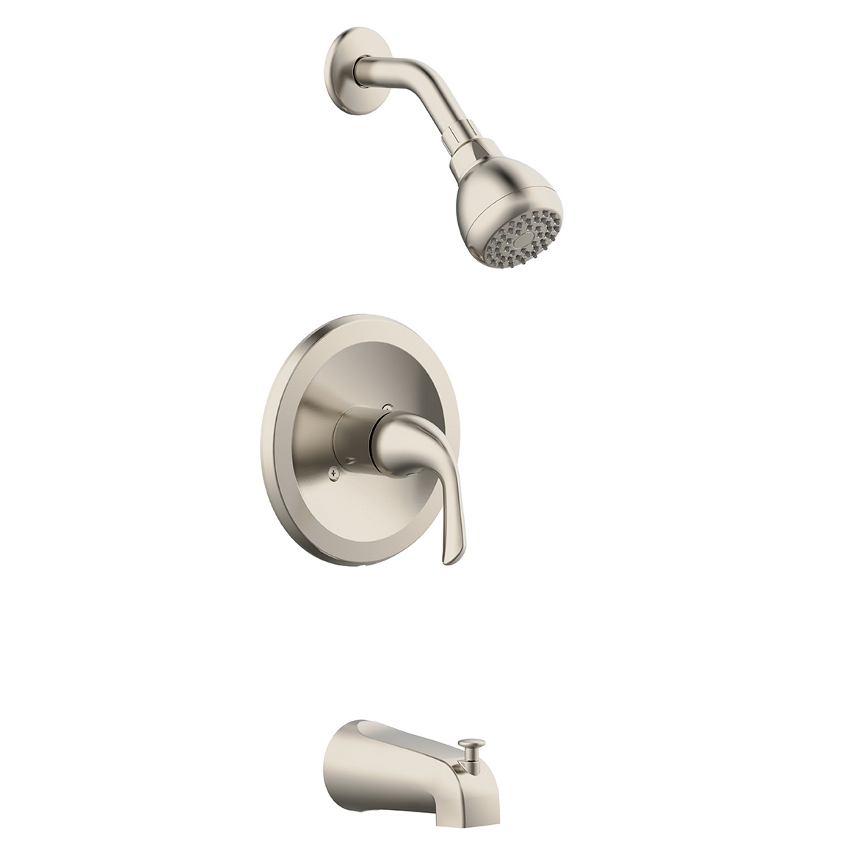 Project Source F11A4503NP Dover Brushed Nickel 1-handle Single function 2.75-in Round Bathtub and shower Faucet with Valve