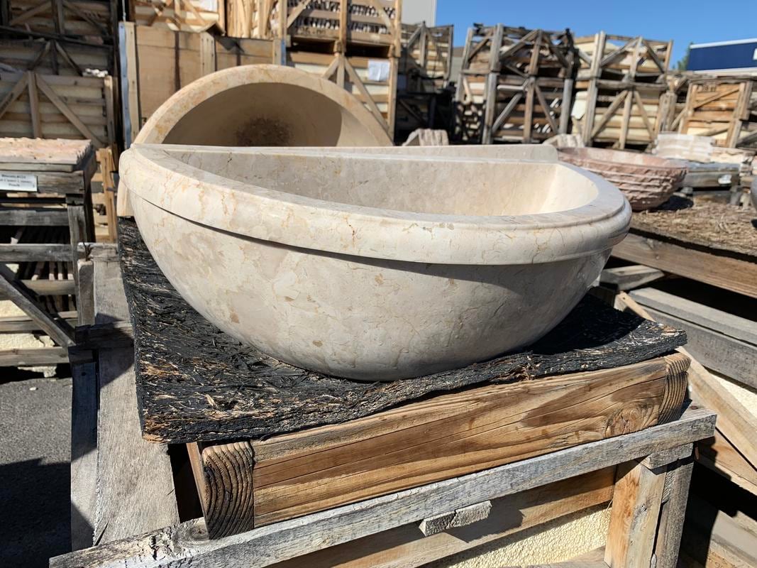 Natural Stone Veneer R52-9X24X12SM-WFT-AL NaturalStoneFireWaterFeature - Half Bowl Smooth Almond-9inx24inx12in 1 Square feet Almond Stone veneer