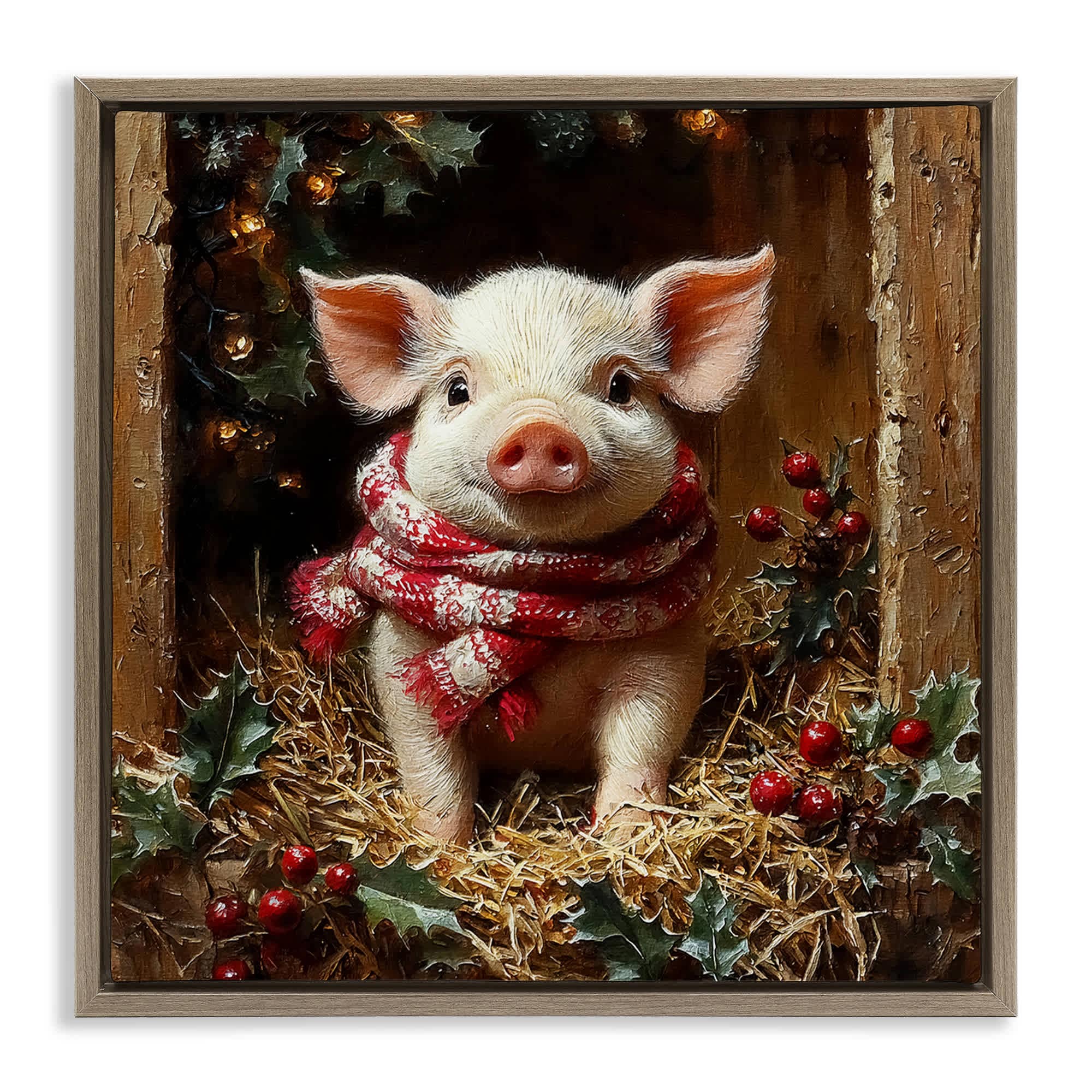 Stupell Industries BT-938-FFE-24X24 Pig with Holiday Garlands Floating Frame design by Riley B