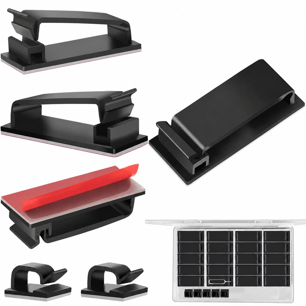 Aoibox  Adhesive Cable Management Clips Set with Large and Small Cord Holders for Under Desk Wire Routing Black