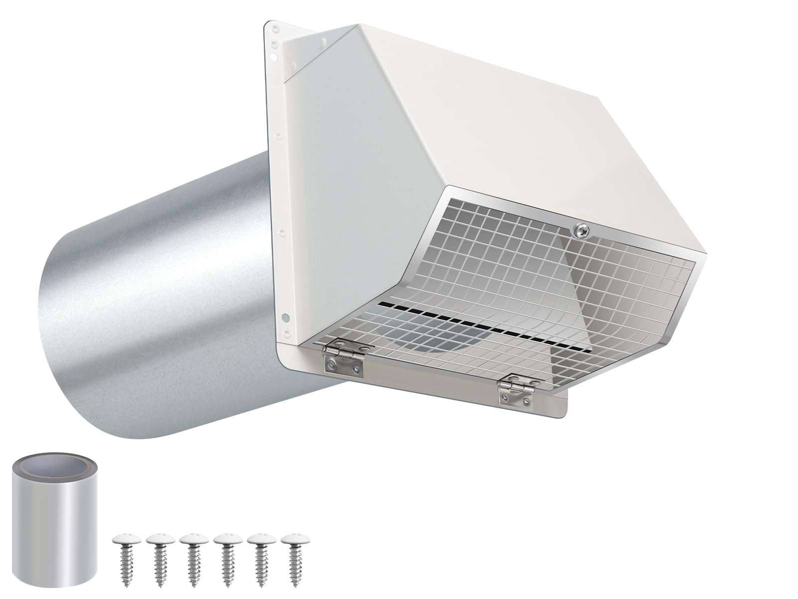 Ahfiwaso  3 Inch Dryer Vent Cover Wall Mount Outdoor Exhaust Vent Cap with Screen and Damper Galvanized Steel White durable home and garden