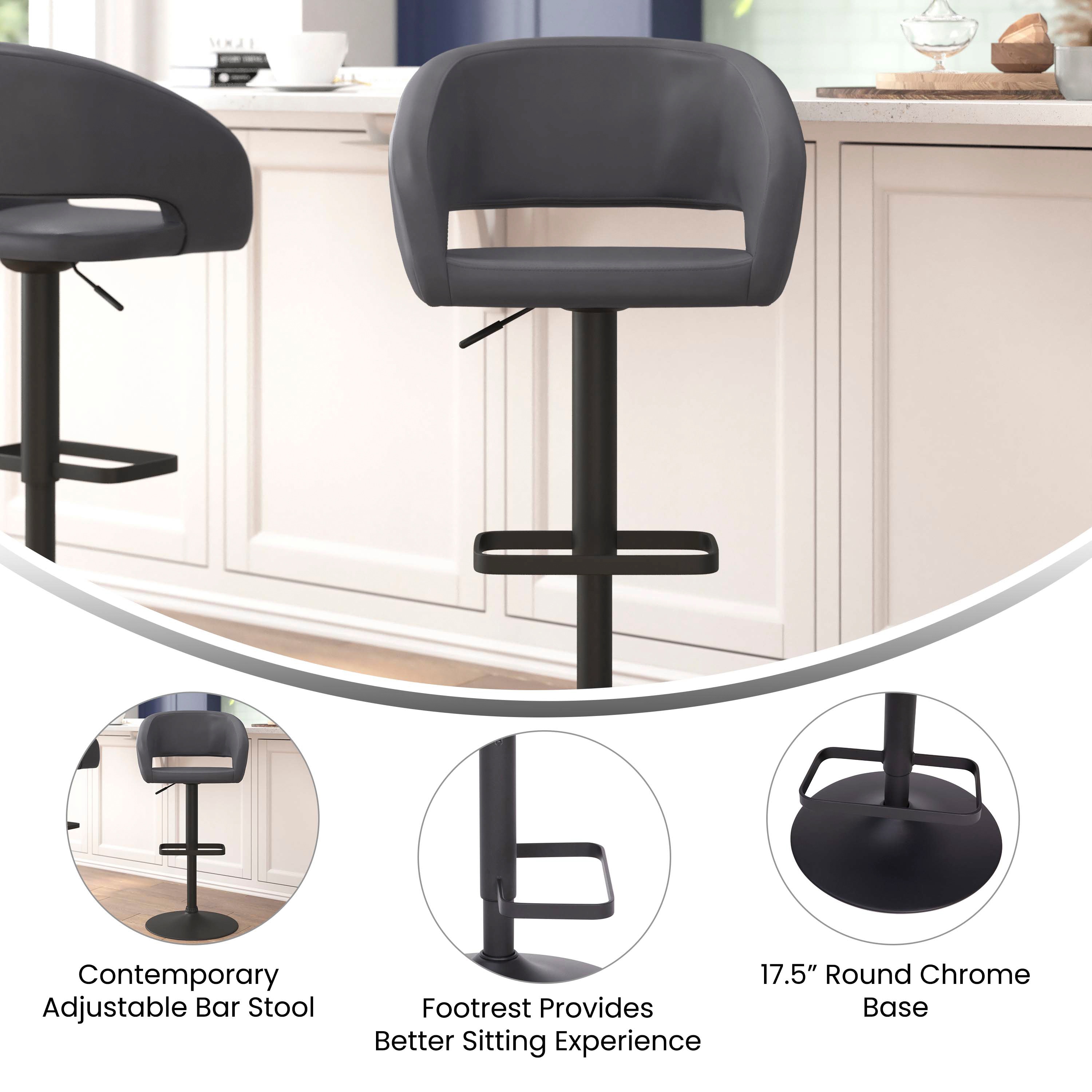 Gray Vinyl Adjustable Swivel Barstool with Black Metal Base