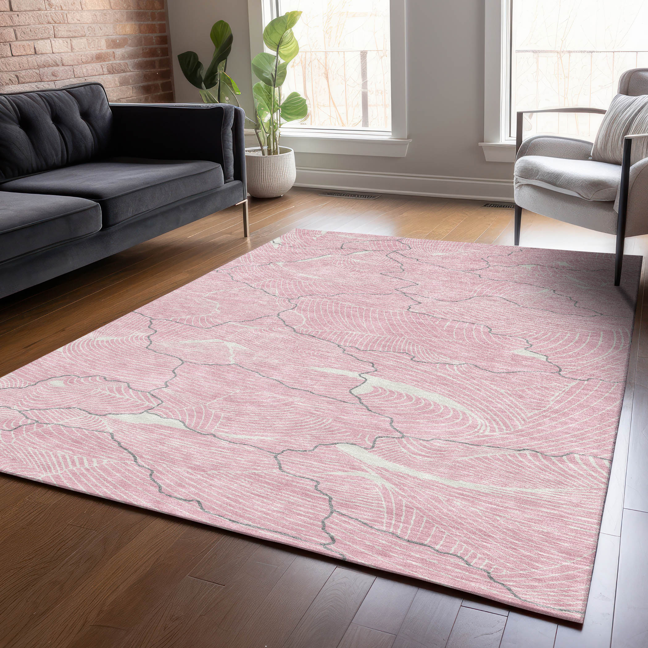 Addison Rugs ACN1048PI30X46 Chantille ACN1048PI 2 x 3 (ft) Polyester Pink Rectangular Indoor/Outdoor Geometric Machine washable Area rug