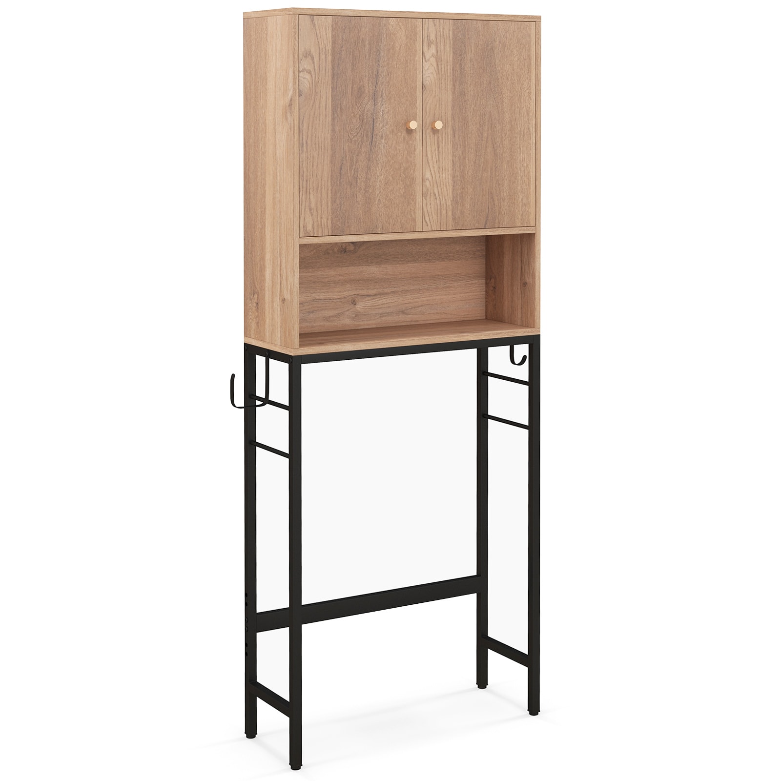 Slickblue Over the Toilet Storage Cabinet (25 x 9 x 65 Inch) with Storage Cabinet Adjustable Shelf and Hooks for Bathroom Laundry Room - Available In Different Colors