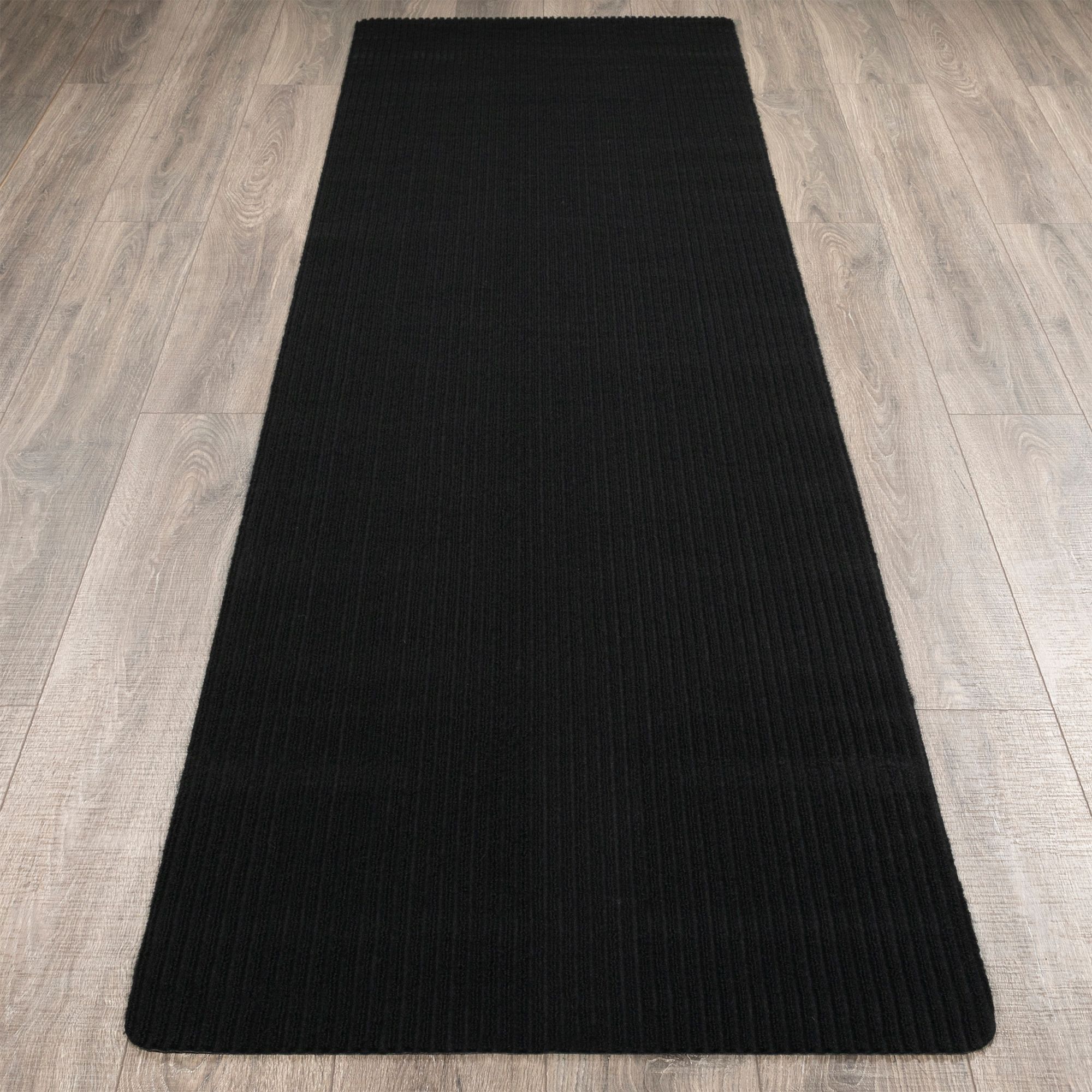 Ottomanson Lifesaver Collection Black 5 ft. x 7 ft. Utility Ribbed Solid Indoor/Outdoor Area Rug