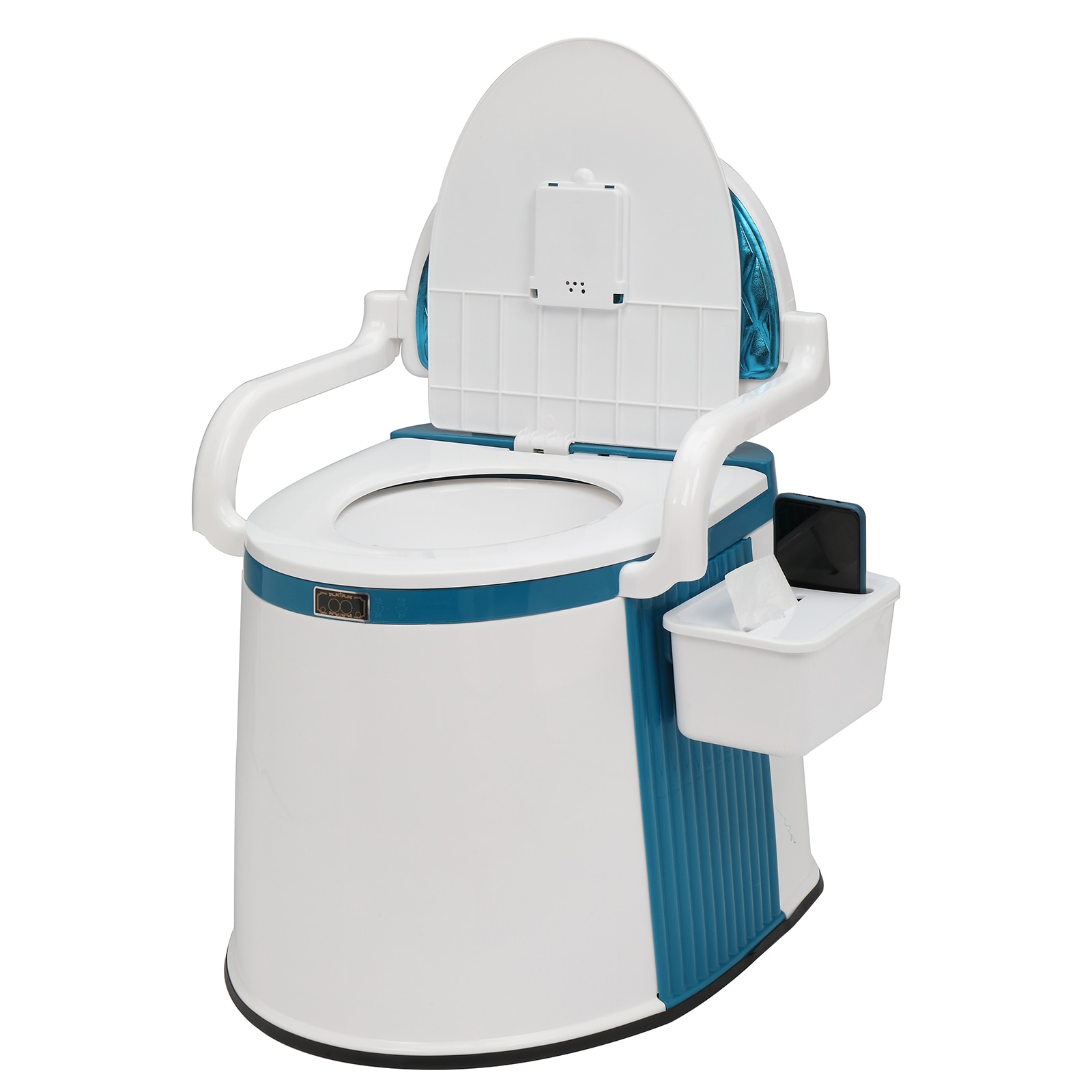 VINGLI Portable Toilet with 5 Gallon Bucket Inner Back and Handrail for Camping Blue and White