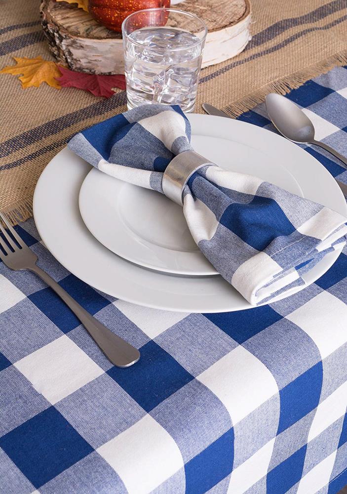 DII Blue Square Printed Design Dinner Napkins - Set of 6, Easy Care ...