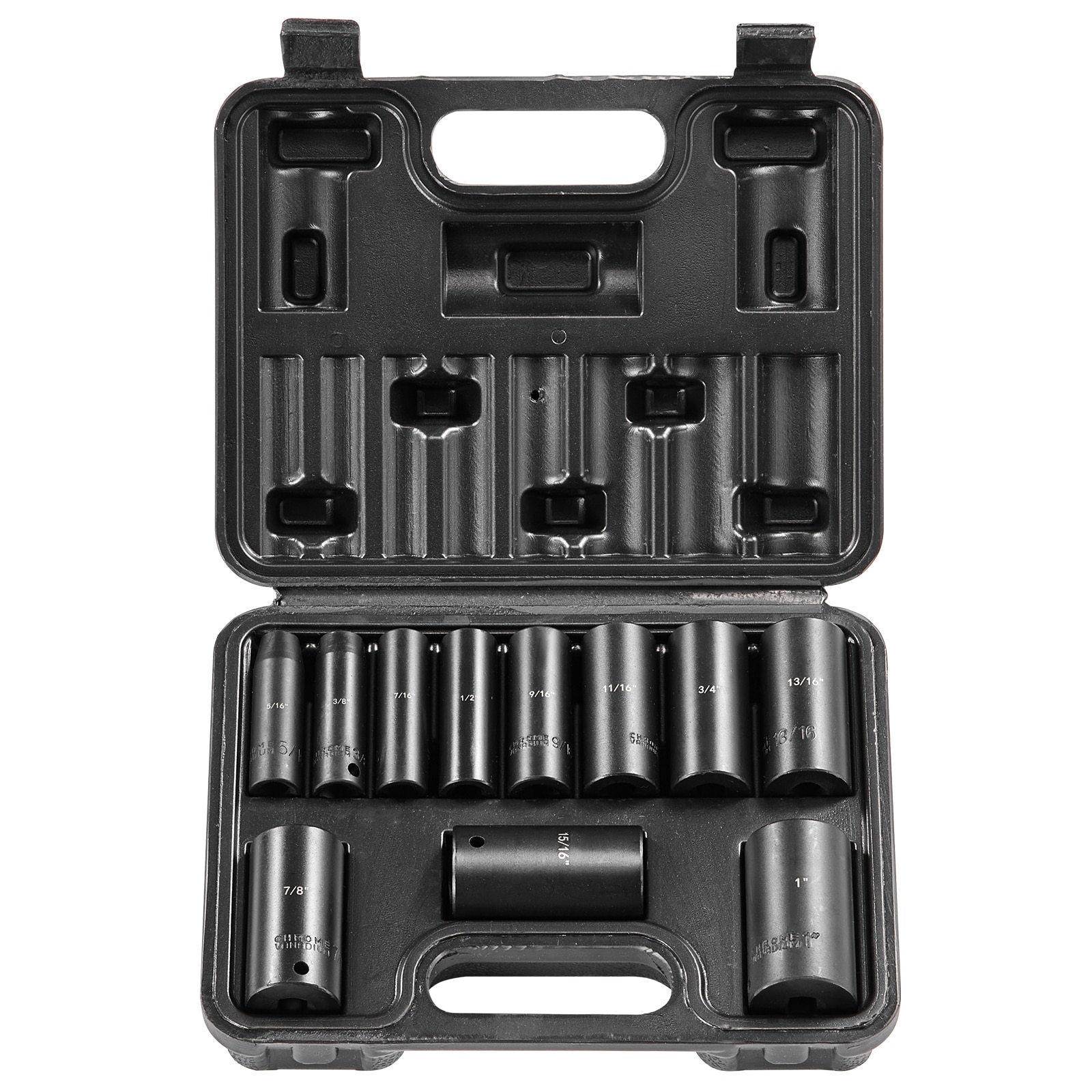 VEVOR 3/8-IN Drive Impact Socket Set 11 Piece Deep Socket Set SAE 5/16-IN-1-IN 6 Point CR-V Alloy Steel for Auto Repair Easy-to-Read Size Markings Rugged Construction Includes Storage Case #SCCJTTZJ1CRV06164V0