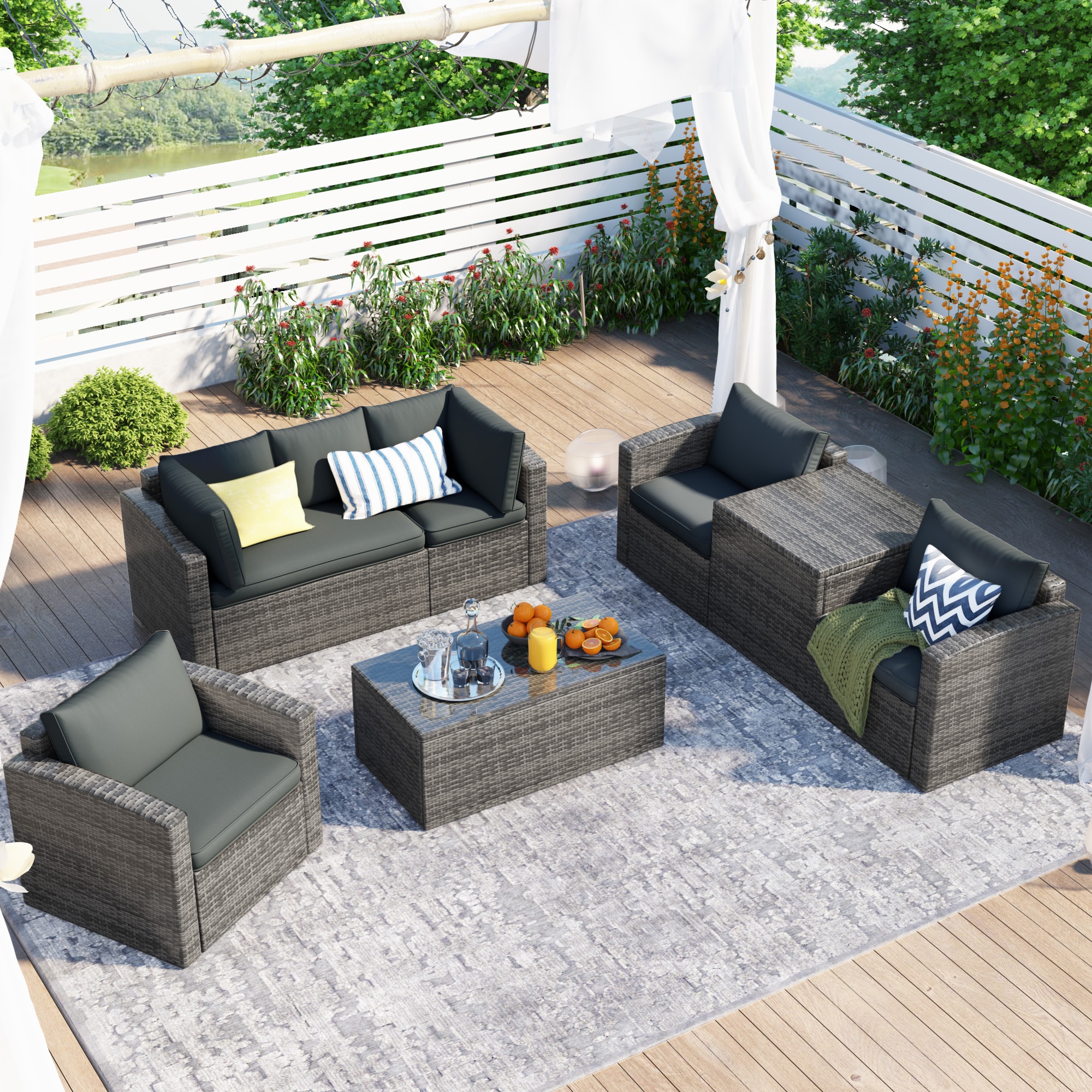Clihome LHC-002-S-FRS001 7 -Piece Rattan Patio Conversation Set with Gray Cushions