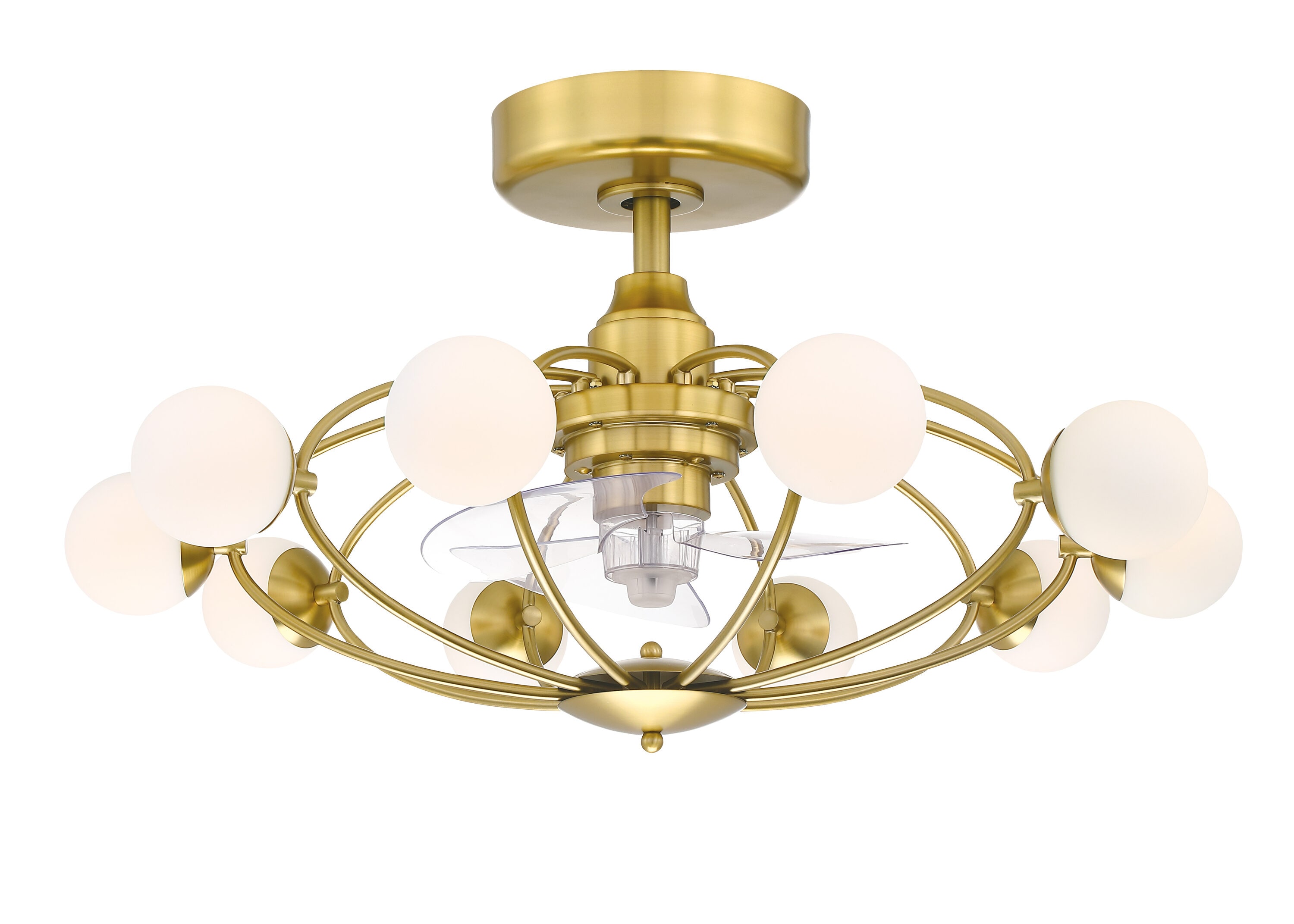 Fanimation FP3073BS Kerring 31.59-in Integrated LED Brushed Satin Brass with Clear Blades Fandelier Ceiling Fan With Light - Remote Included ( 3 -Blade )
