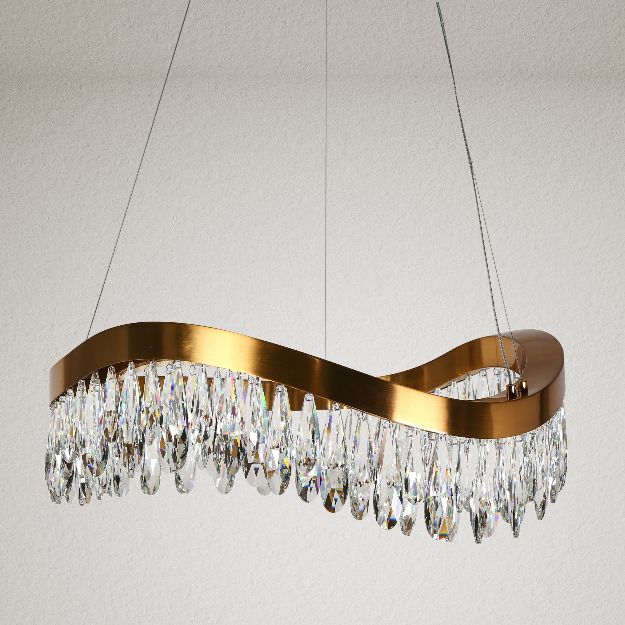 Modern Gold Brass LED Crystal Drum Chandelier