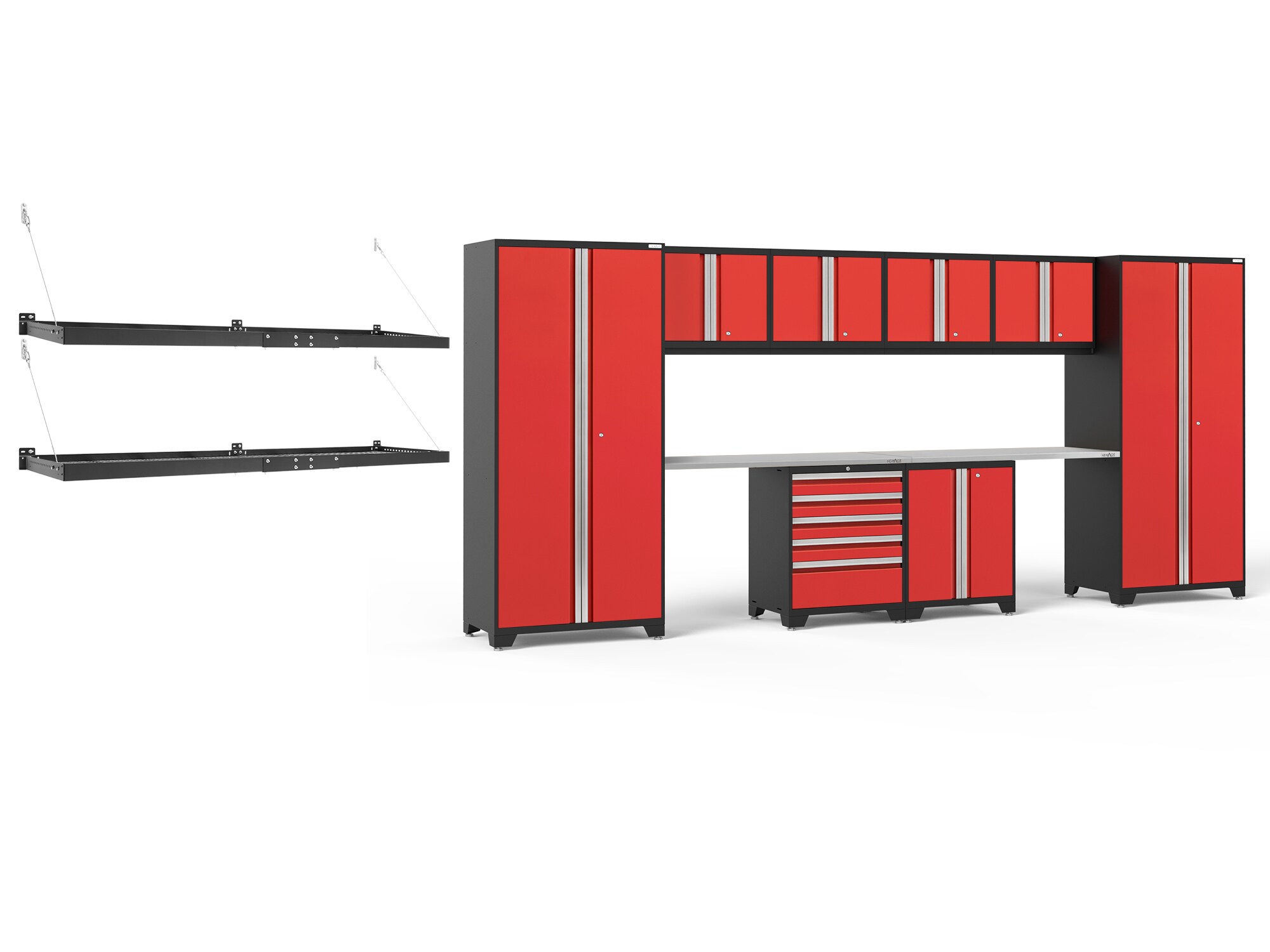 NewAge Products 54333 8-Cabinets Steel Garage Storage System in Deep Red (184-in W x 85.25-in H)