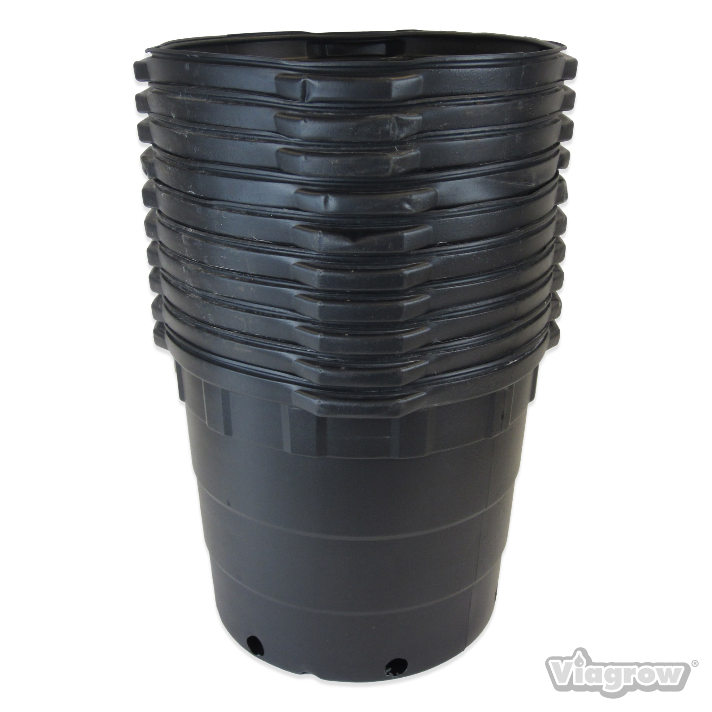 Viagrow VHPP1000-10 10 -Pack Round 14.0-in W Large Black HDPE Indoor/Outdoor Nursery planter with Drainage Holes
