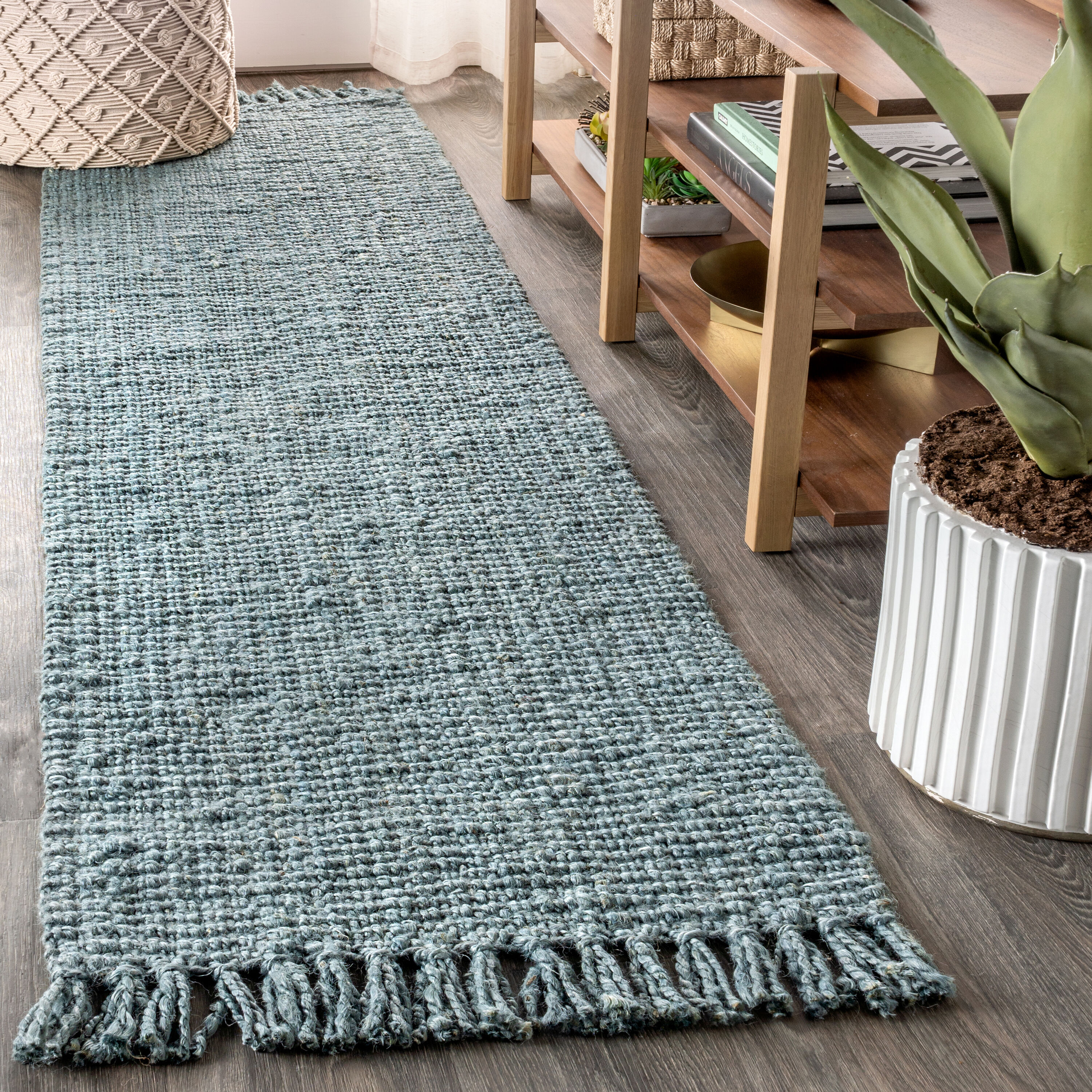 JONATHAN Y NATURAL FIBER Pata Fringe 2 X 8 (ft) Jute Light Blue/Gray Indoor  Solid Bohemian/Eclectic Runner Rug in the Rugs department at Lowes.com