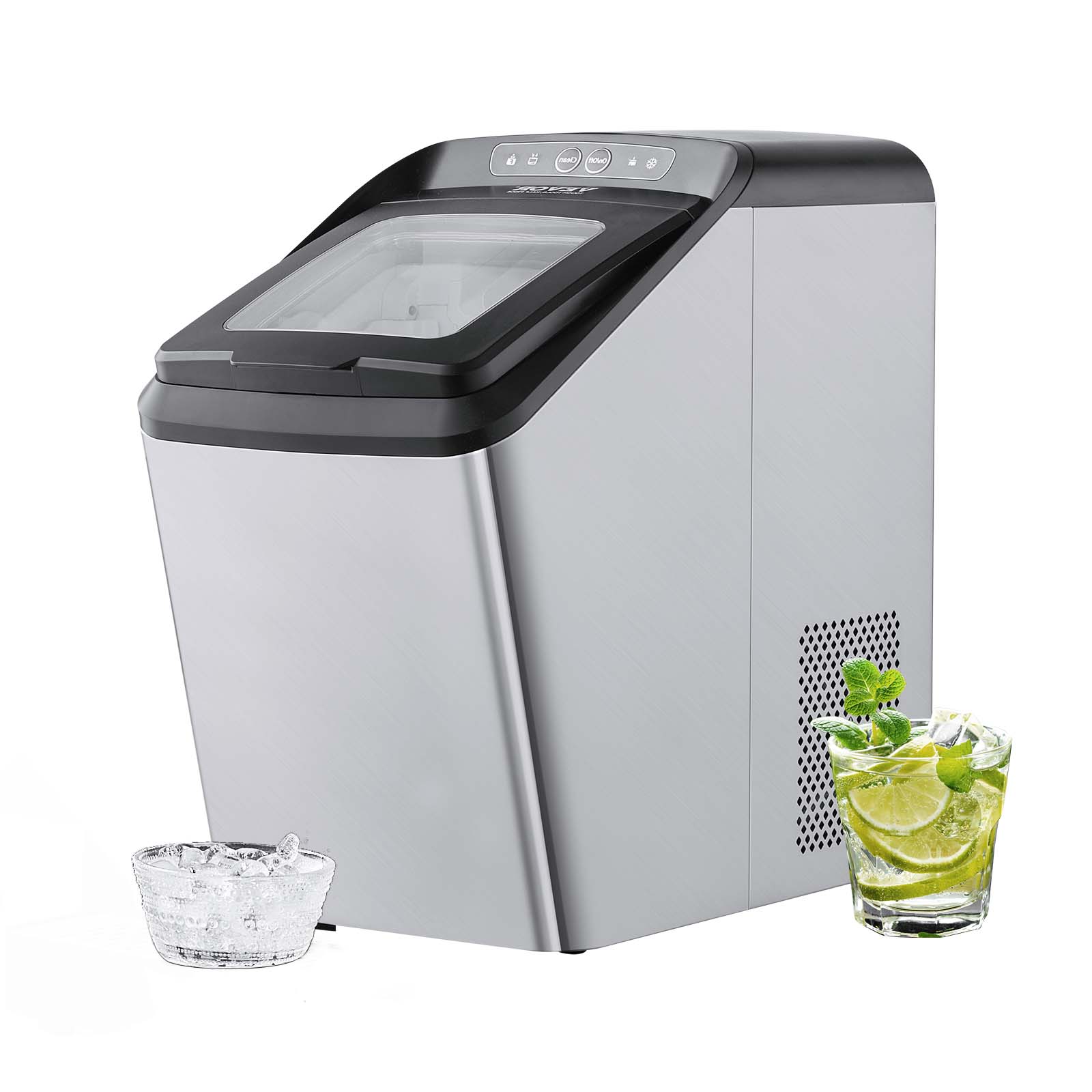 Stainless Steel Portable Nugget Ice Maker with Self-Cleaning Function