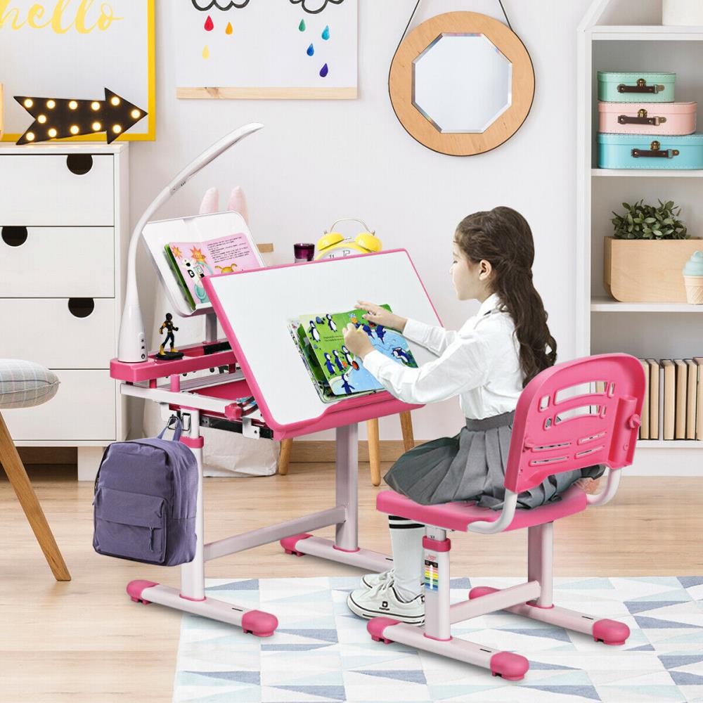 Costway Kids Height Adjustable Art Easel Set with Chair