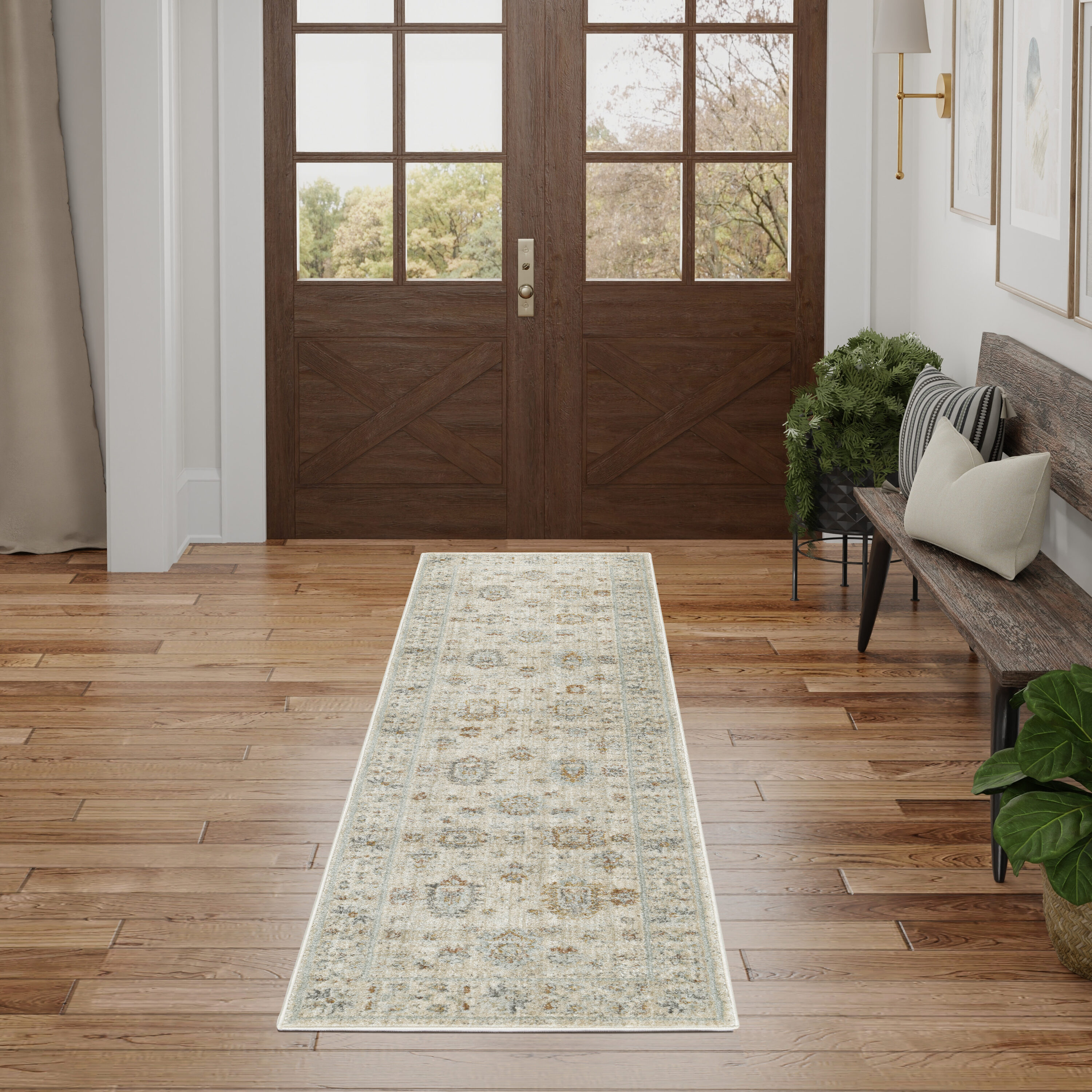 Nourison 099446937353 Traditional Home 2 x 8 (ft) Loomed Polypropylene Ivory Beige Rectangular Indoor Floral/Botanical Area rug