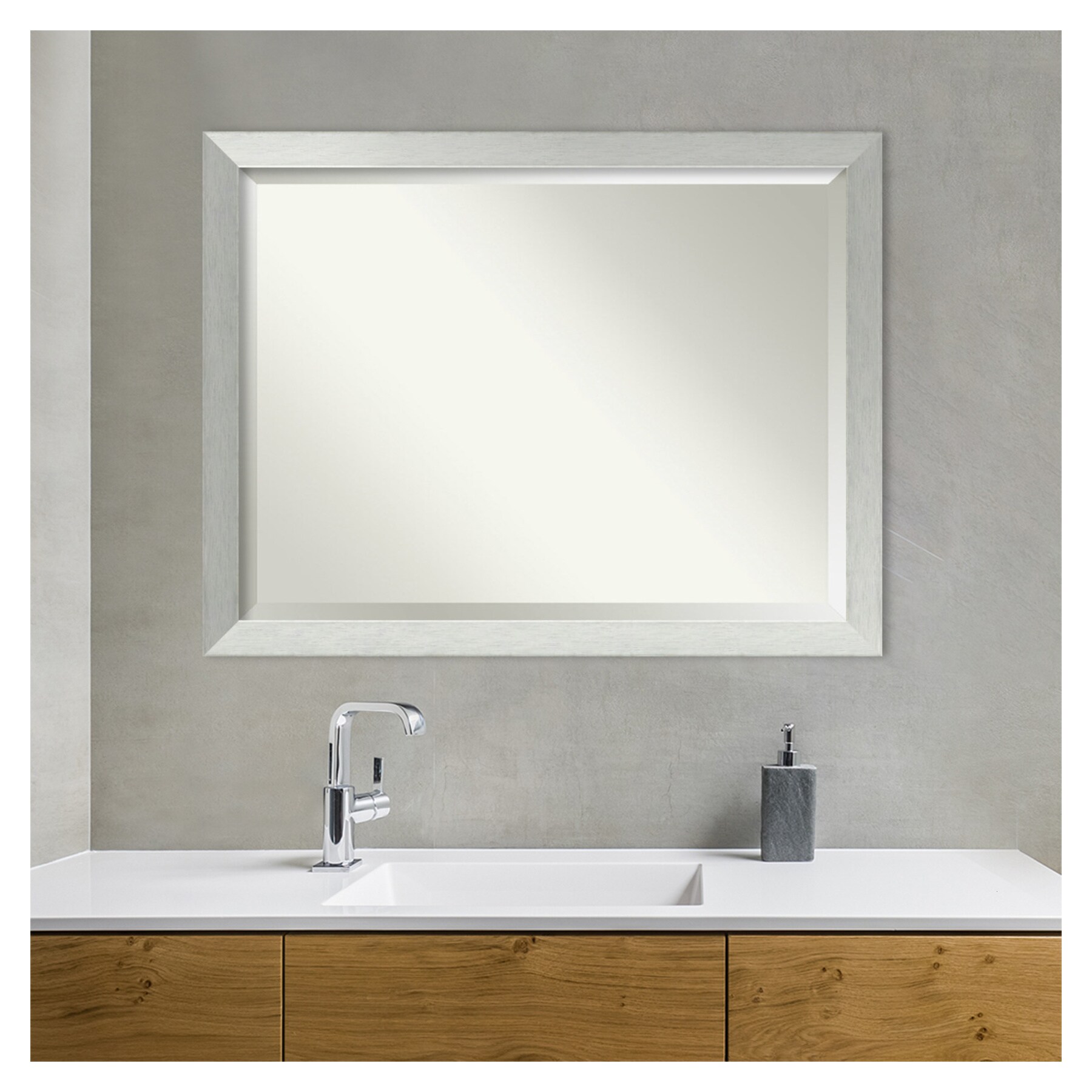 Brushed Sterling Silver 44" x 34" Wood Bathroom Vanity Mirror
