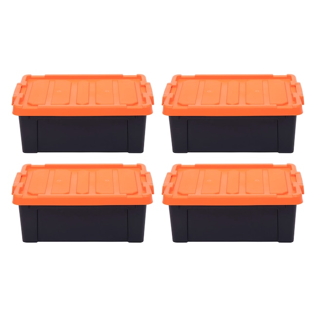 IRIS 4-Pack Medium 11-Gallon (45-Quart) Black, Orange Tote with Latching Lid  at