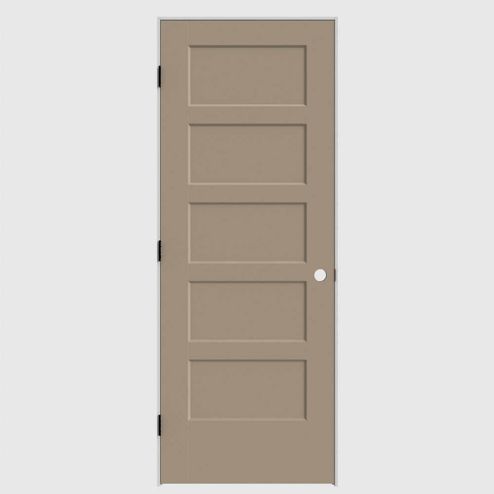 Masonite 640730 30-in x 80-in Sandpiper Solid core 5-panel square Right hand Smooth Primed Molded composite Flat Jamb Single Prehung Interior Door
