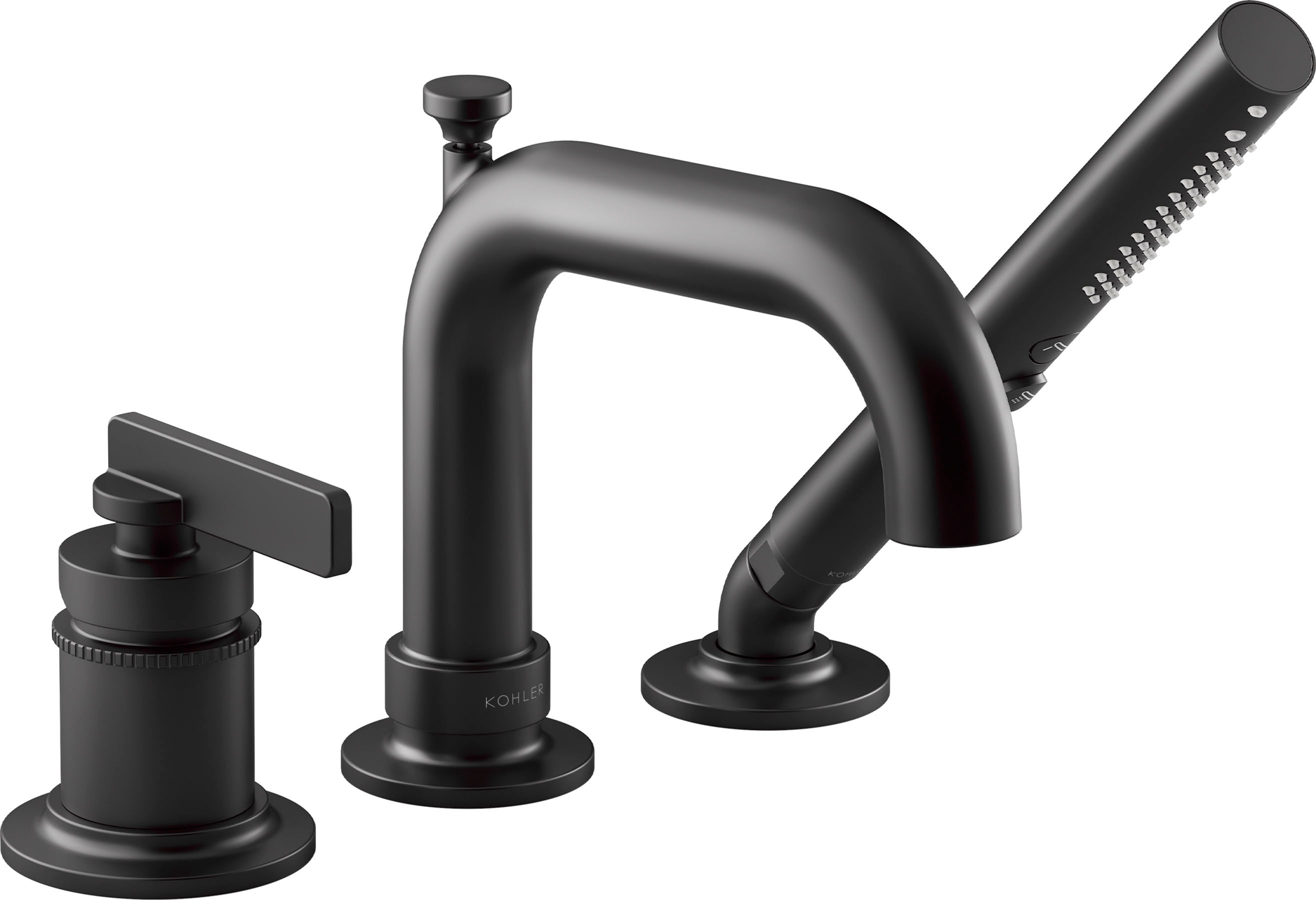 KOHLER 35913-4-BL Castia by Studio McGee Matte Black 1-handle Deck-mount Roman Mid-arc Bathtub Faucet with Hand Shower ( Valve Included )