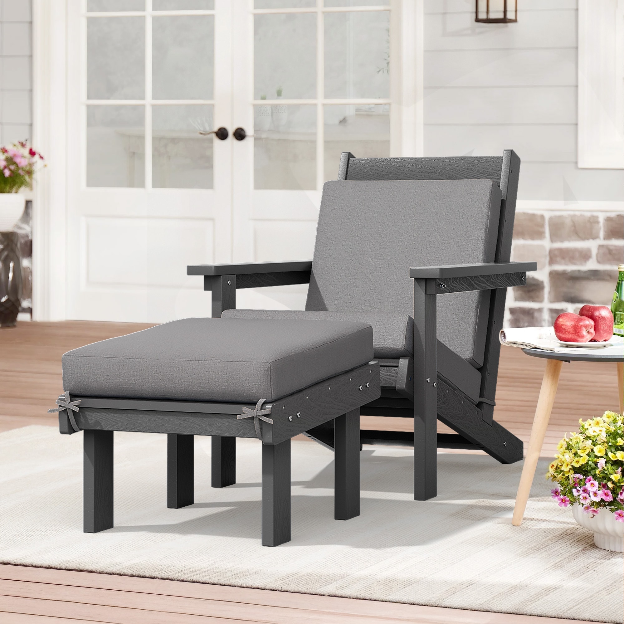 VOUA QWYDJ-GR Poly Grey HDPE Frame Stationary Adirondack Chair with Solid Seat
