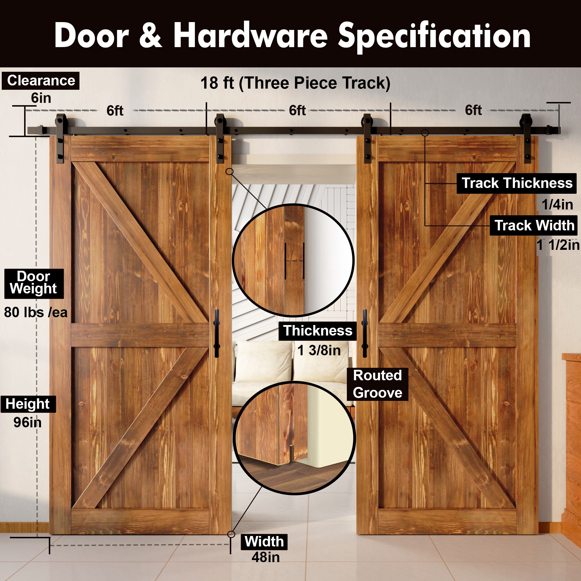 HOMACER YT2TGH216C-4896-K-EA Barn-Doors - View #7