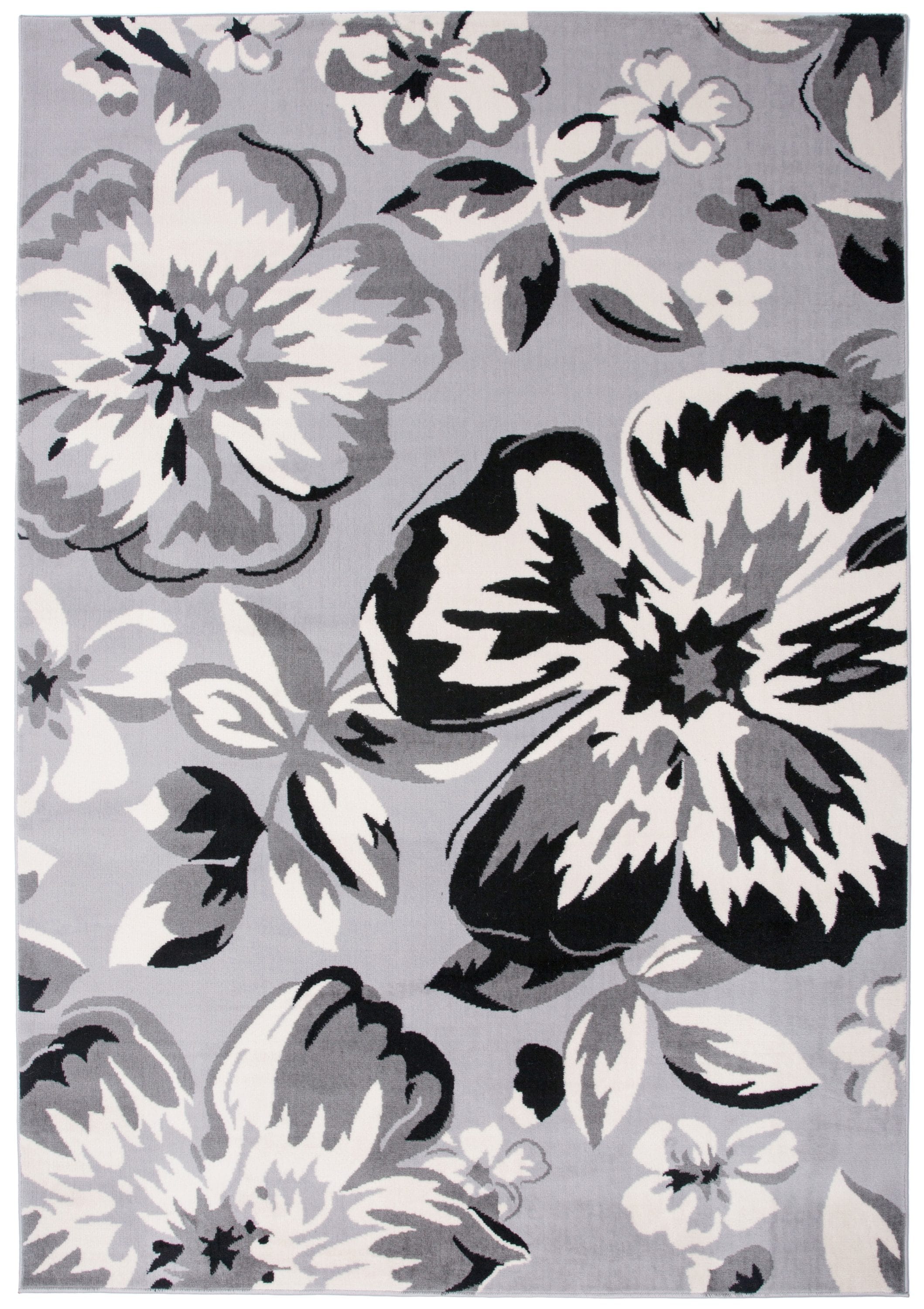 Gray Floral Rectangular Washable Synthetic Area Rug