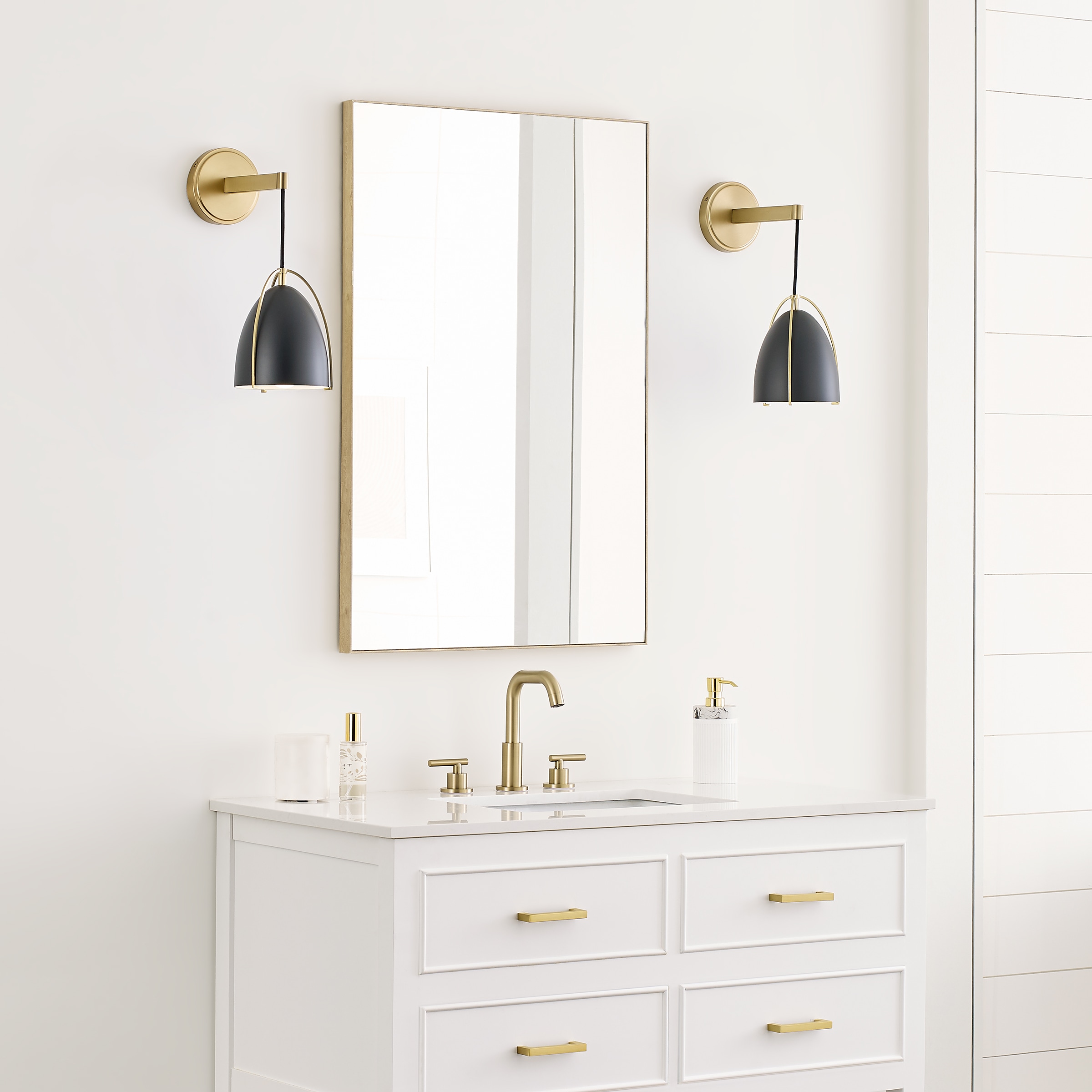 Sean Lavin Satin Brass 1-Light Dimmable Sconce with Midnight Black Steel Shade
