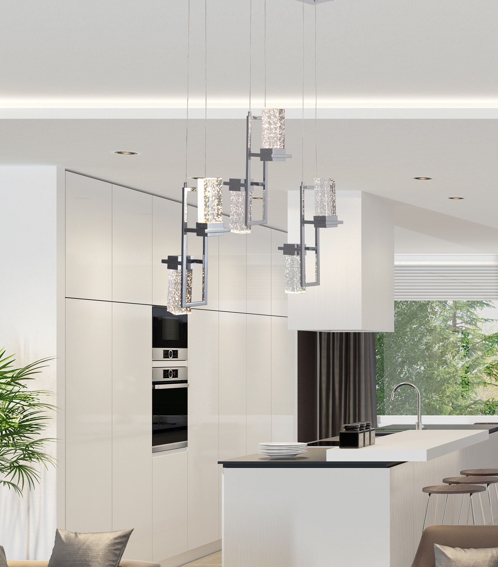 Craftmade 6 Light Chrome Moderncontemporary Seeded Glass Square Led Hanging Pendant Light At