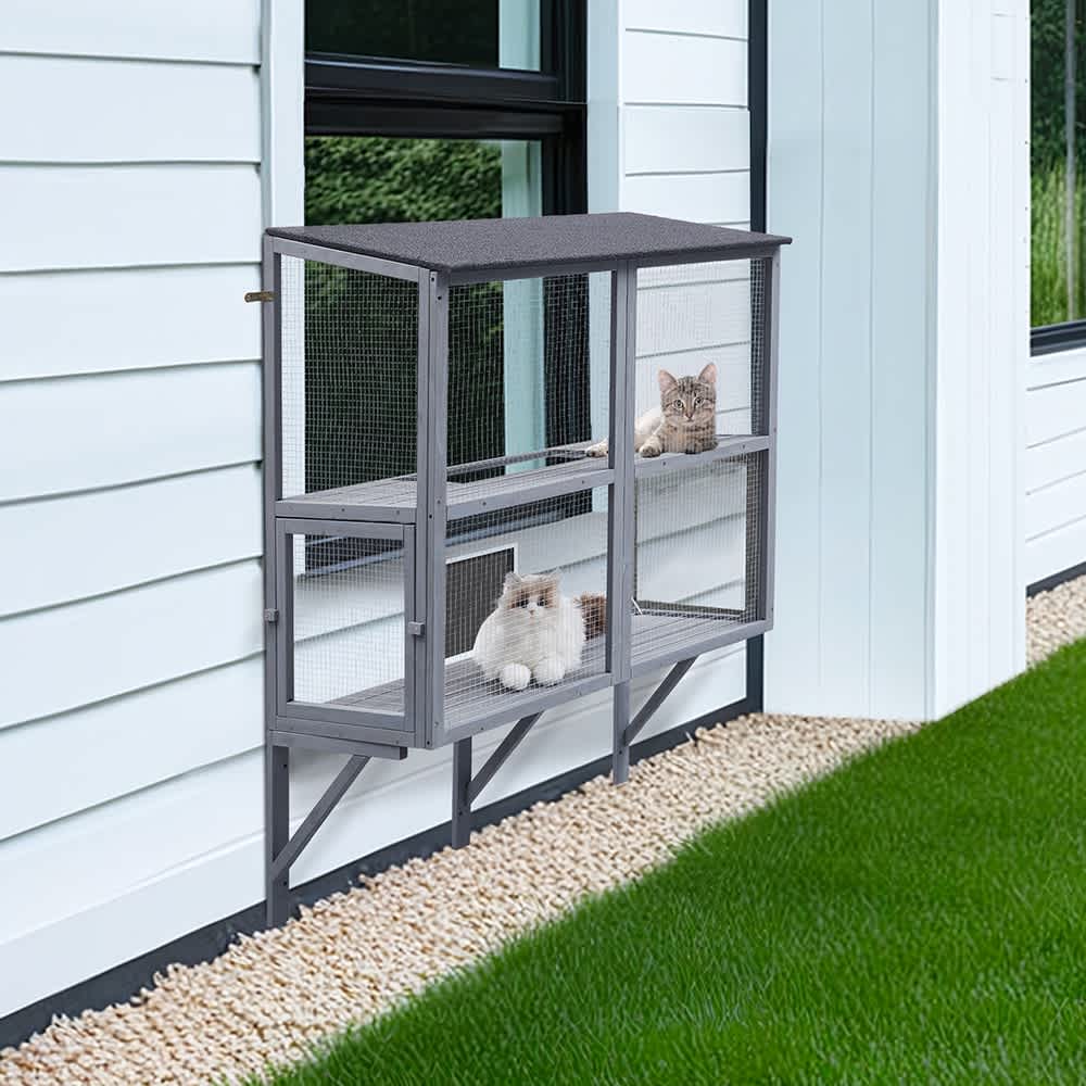 UNIPAWS EV1072 Cat Window Perch Double Deck Catio Outdoor House
