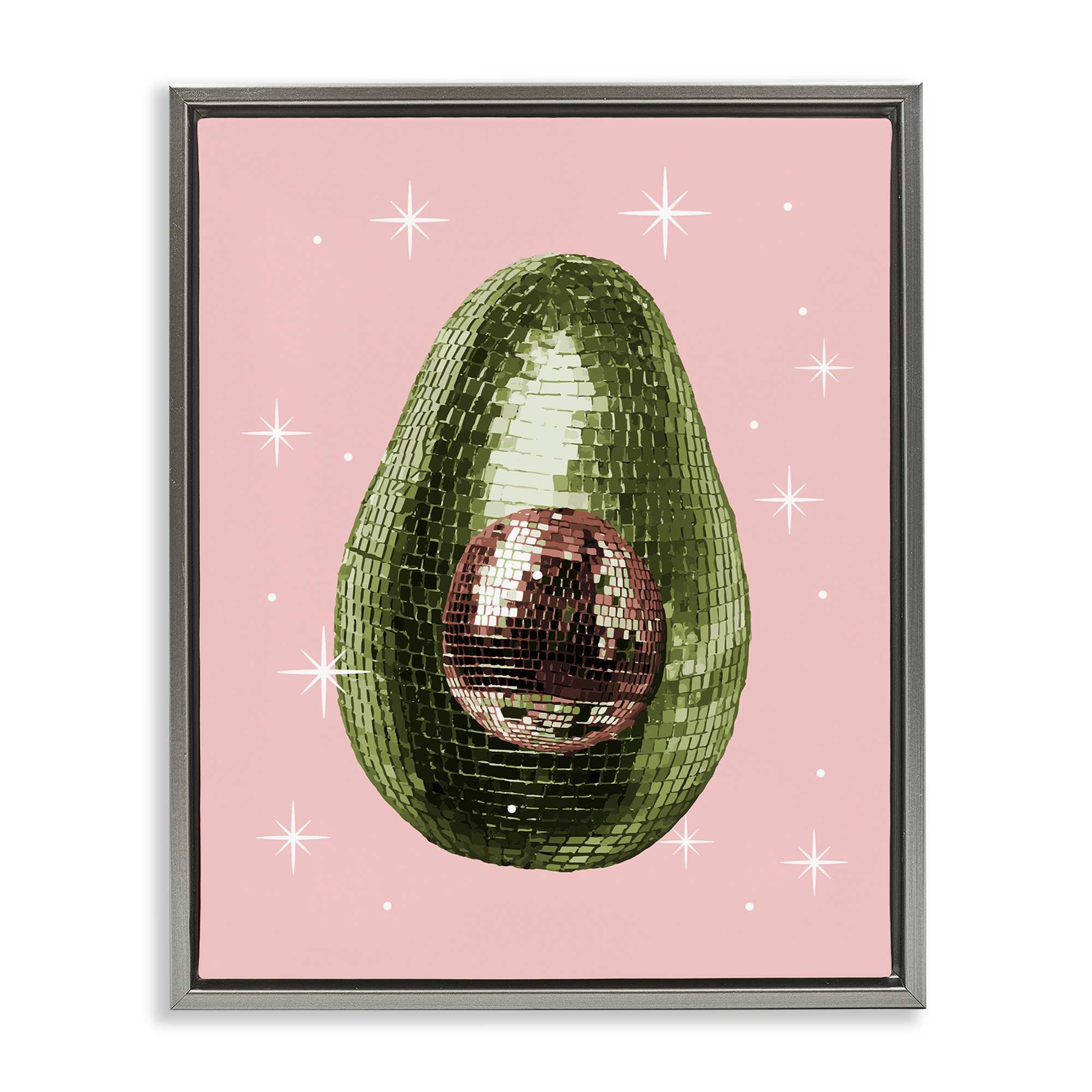 Stupell Industries BT-132-FFL-16X20 Luminous Disco Avocado Gray Framed Floater Canvas Wall Art By Lil' Rue 17 x 21