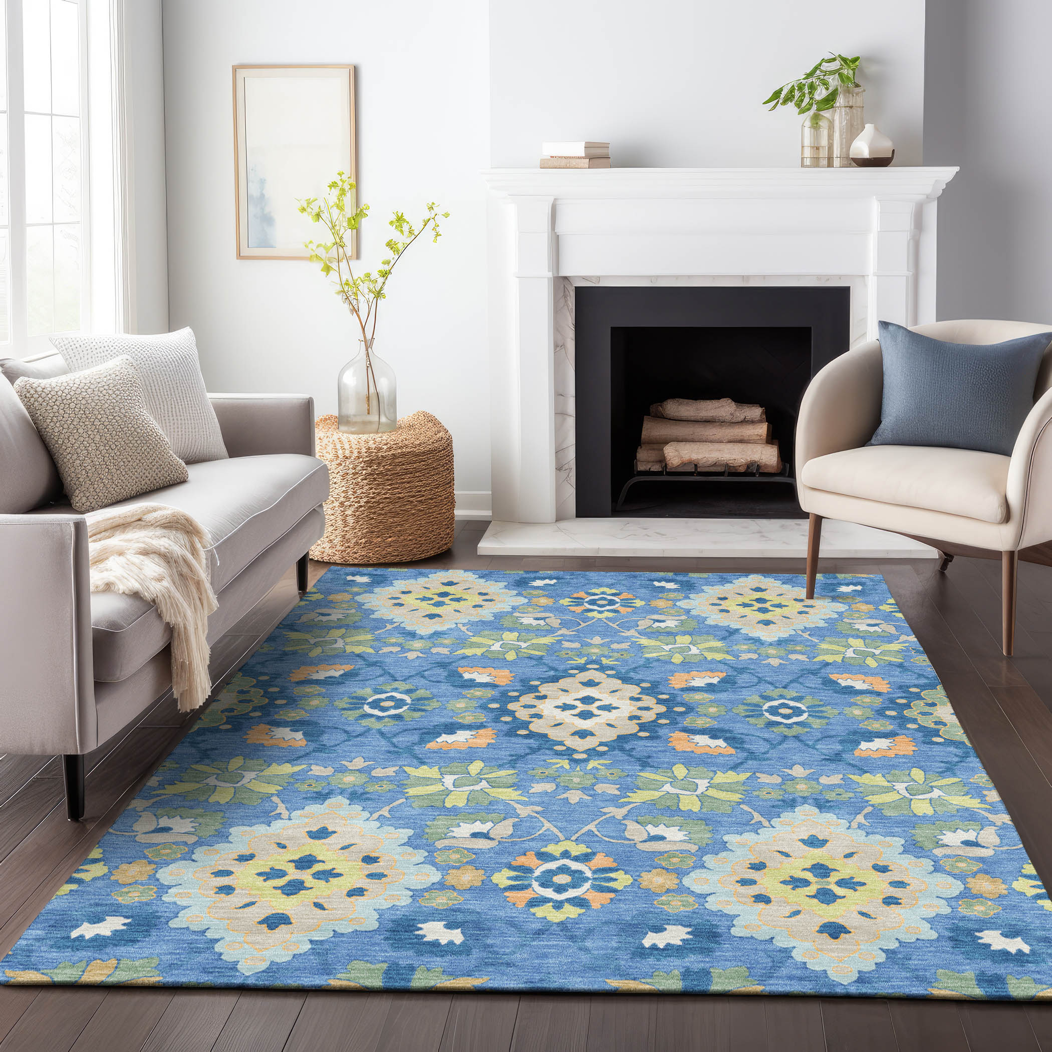 Addison Rugs ACN1002BU3X5 Chantille ACN1002BU 3 x 5 (ft) Polyester Blue Rectangular Indoor/Outdoor Geometric Machine washable Area rug