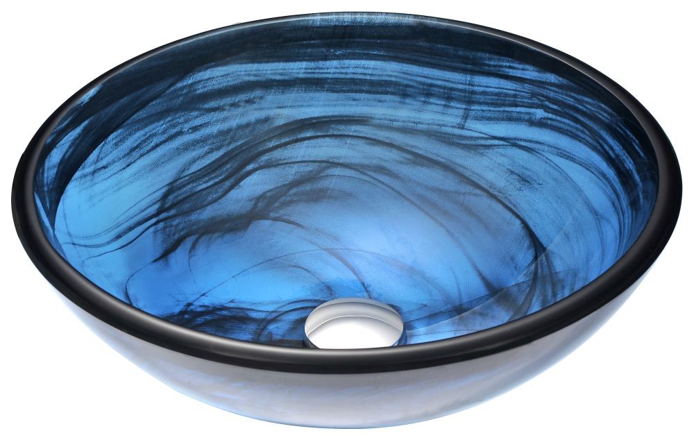 ANZZI LS-AZ048 Soave Tempered glass Vessel Round Transitional Sapphire Wisp Bathroom Sink with Drain Included ( 16.5-Inches x 16.5-Inches )