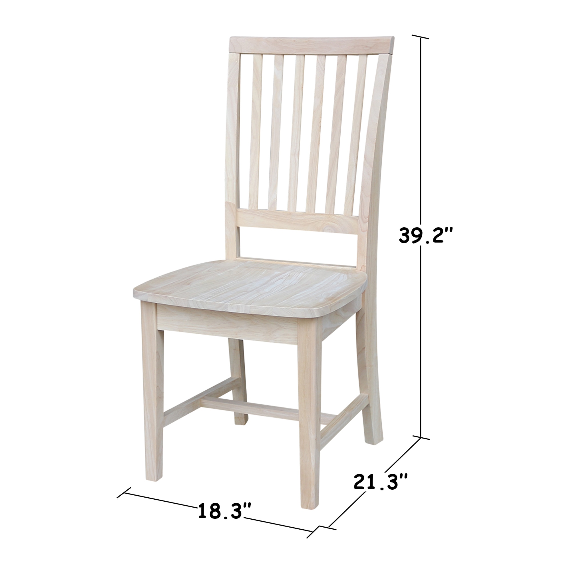 Classic Unfinished Solid Parawood High Slat Side Chair, Set of 2