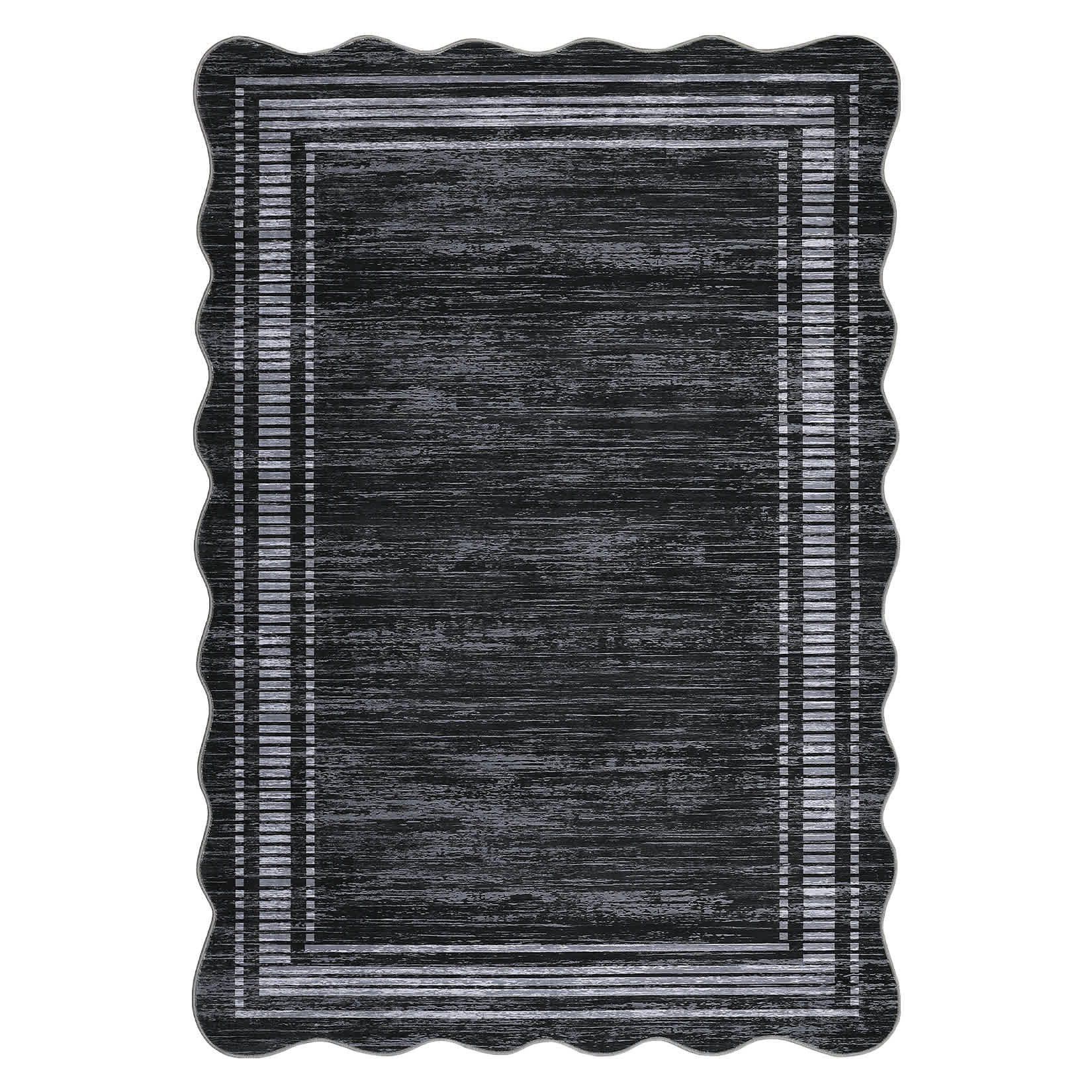 Qeetex SUNNY-PHK-33JPYAFM 5 x 7 ft Polyester Black Rectangular Machine Washable Geometric Bordered Living Room Bedroom Dining Room Machine Washable Area Rug