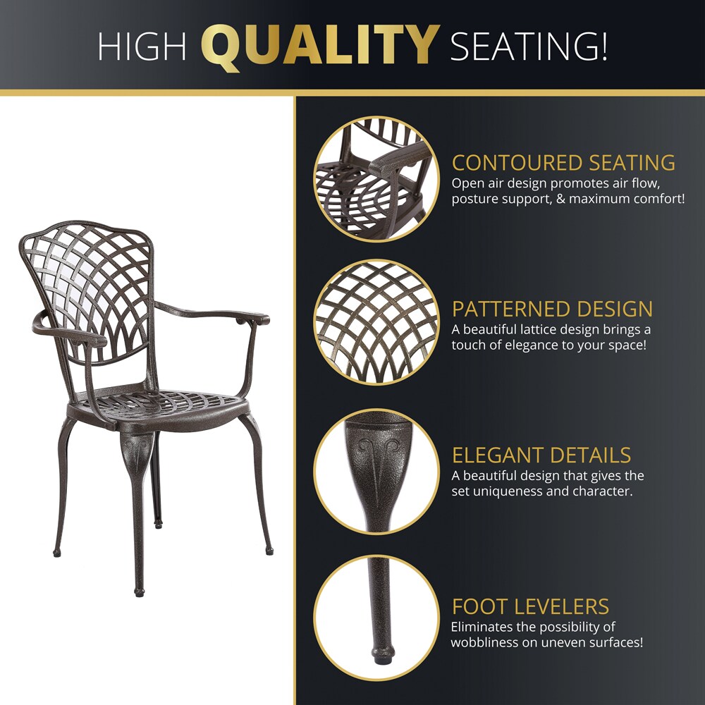 Bronze Cast Aluminum 5-Piece Outdoor Dining Set with Round Table and Chairs