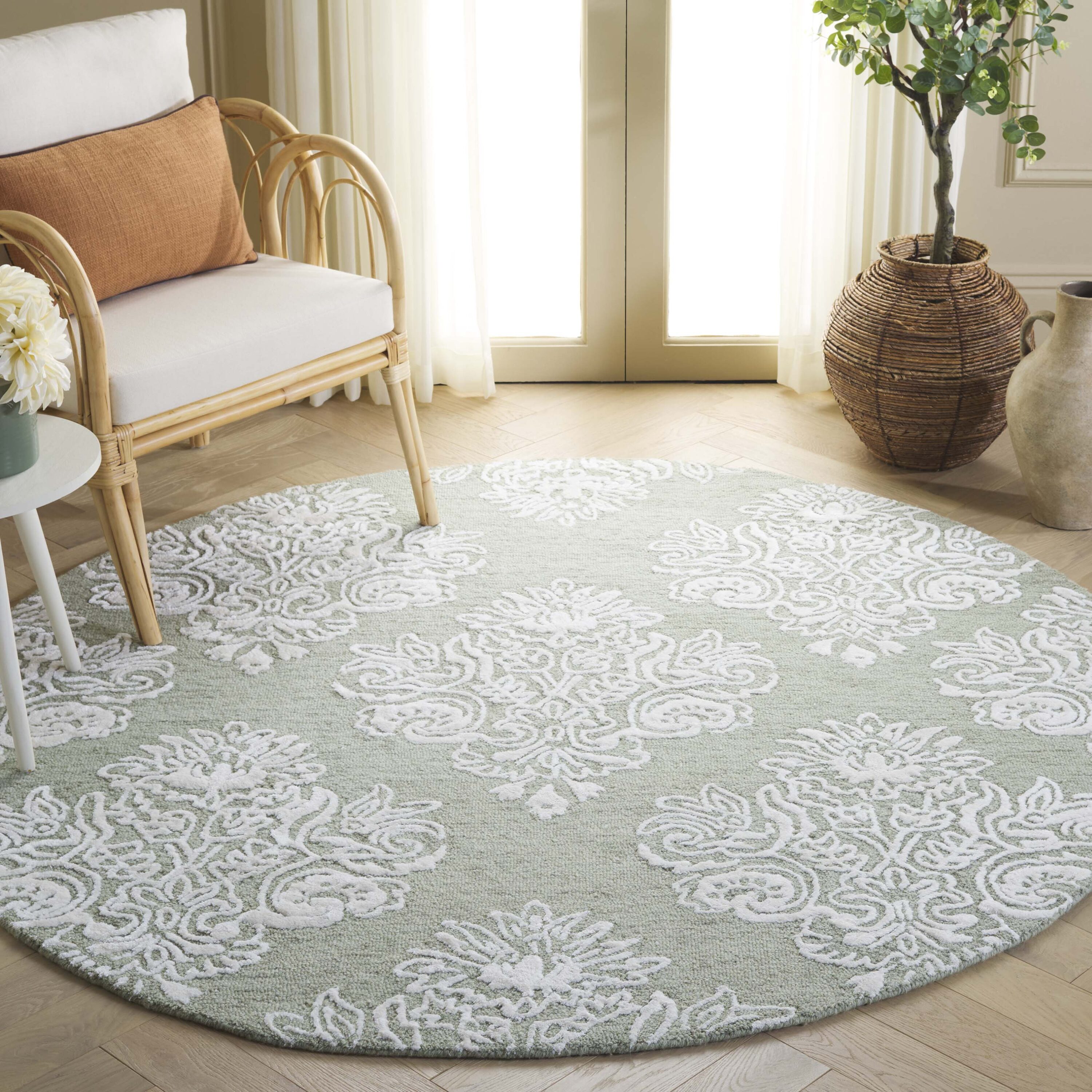  Glamour 619 Sage/Ivory Traditional 6ft x 6ft Round Rug