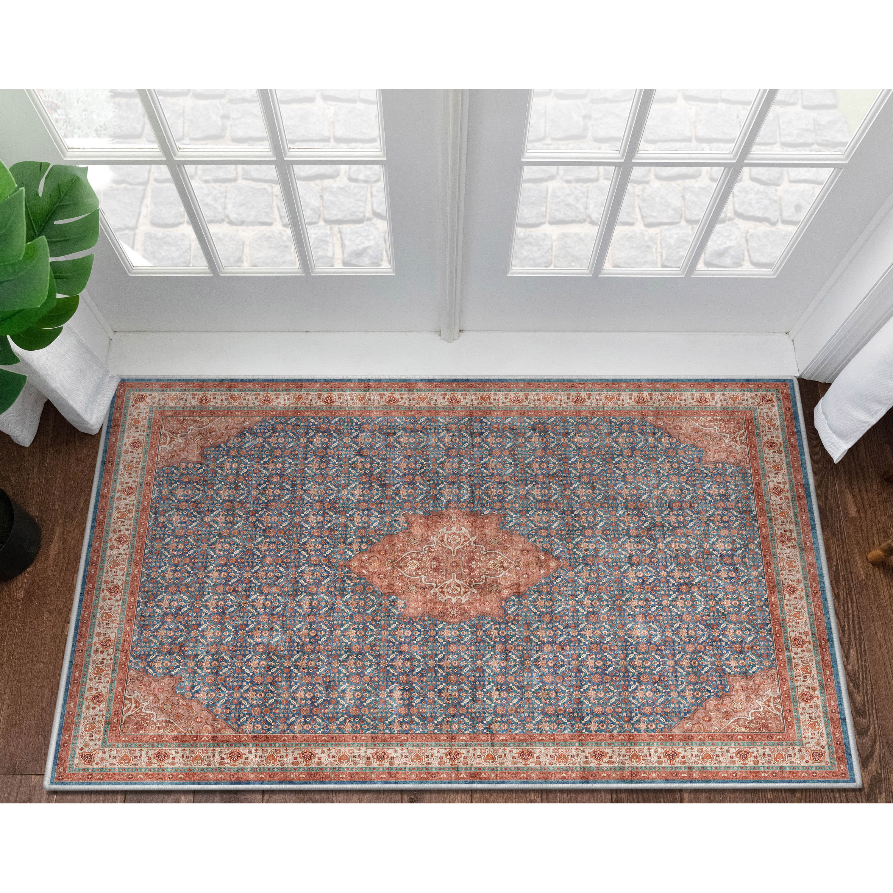 Well Woven W-AS-06C-4 Asha 3 x 5 (ft) Flatweave Polyester Blue Red Rectangular Indoor Floral/Botanical Vintage Area rug