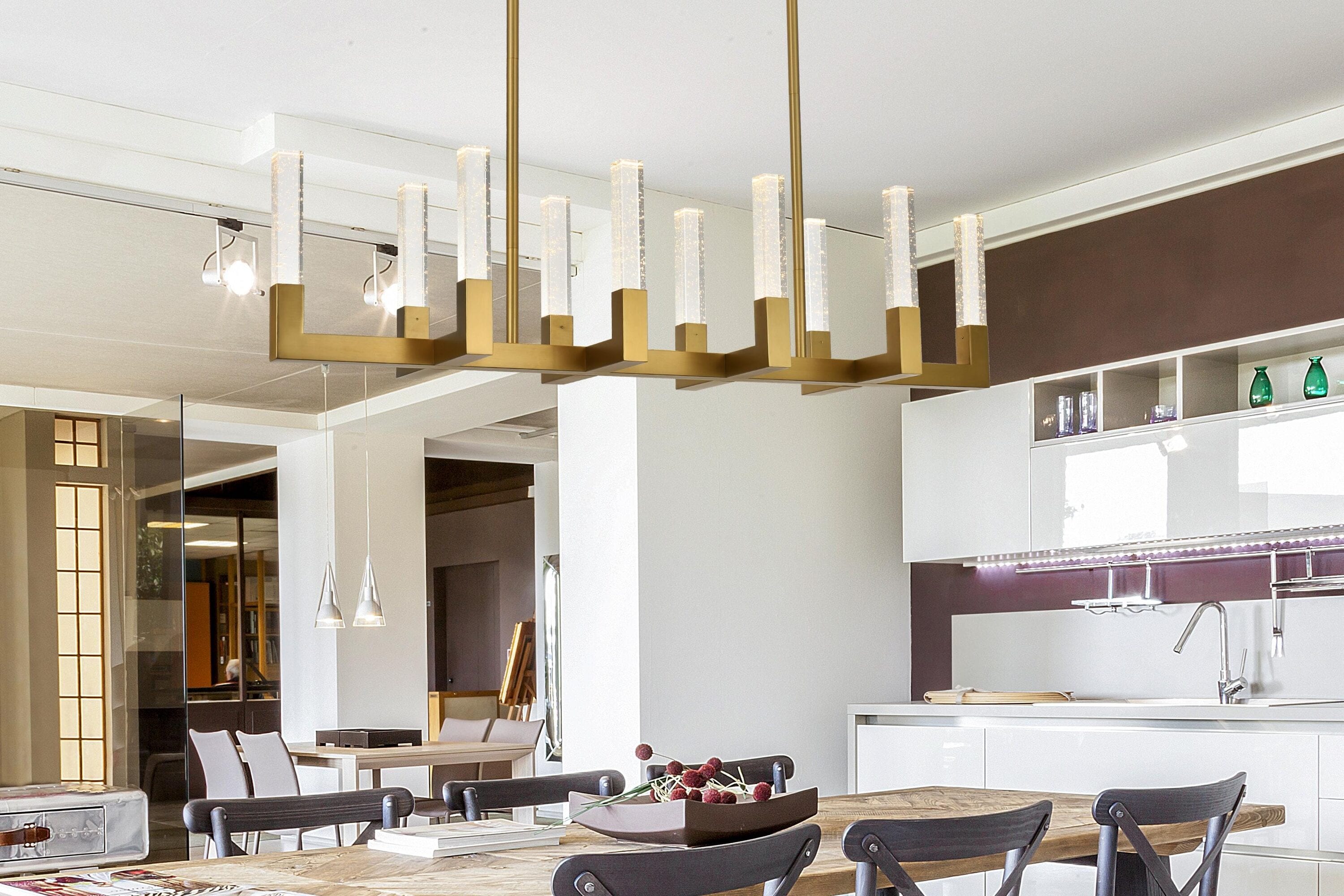 Noemi 51-Inch Satin Gold LED Crystal Island Pendant Light